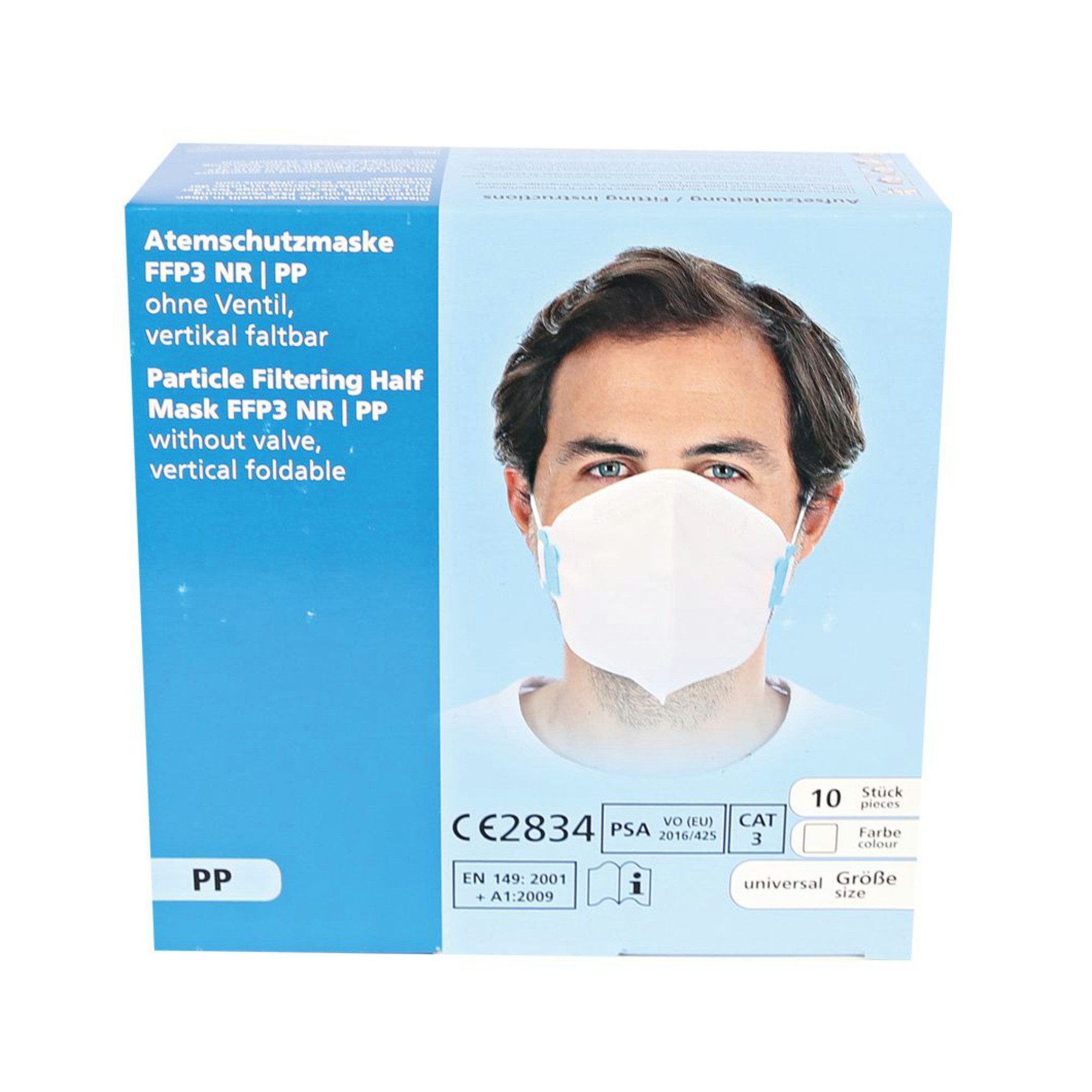 Franz Mensch Filtrierende Halbmasken FFP3 Atemschutzmasken FFP3 - vertikal faltbar mit Kopfschlaufe, 10-St.