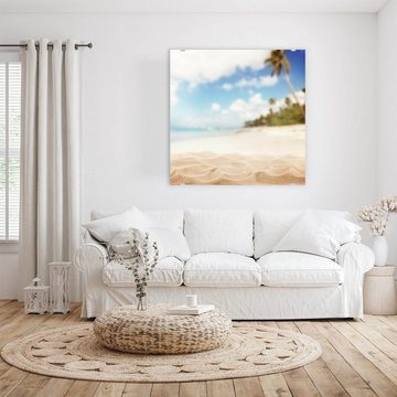 Primedeco Glasbild Wandbild Quadratisch Strand und Palmen mit Aufhängung, Natur