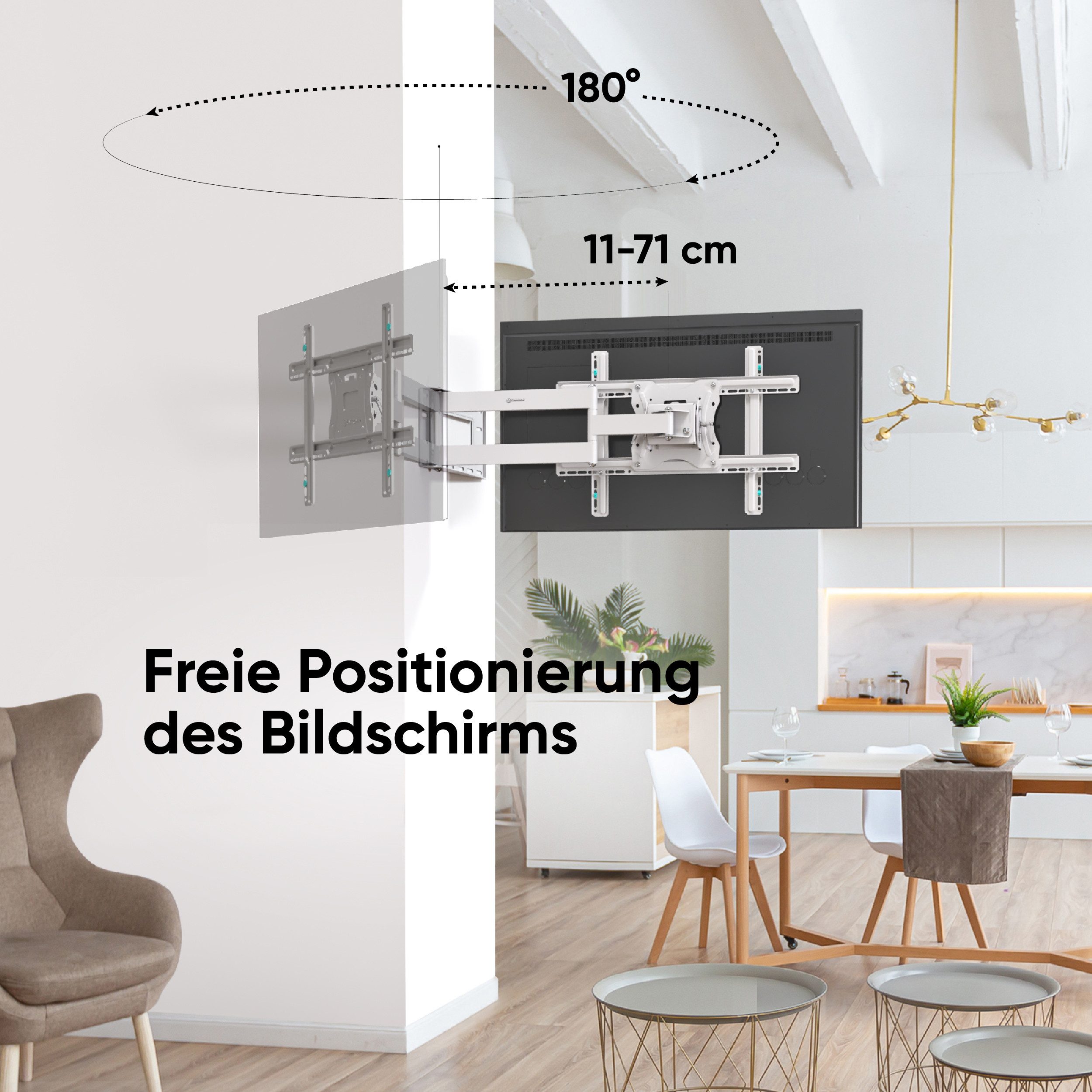 ONKRON TV-Wandhalterung 40-75 Zoll, bis 68 kg, VESA 100x100-600x400, M7L-W, (bis 75,00 Zoll, schwenkbar, neigbar, ausziehbar, langer Arm, horizontale Nivellierung)