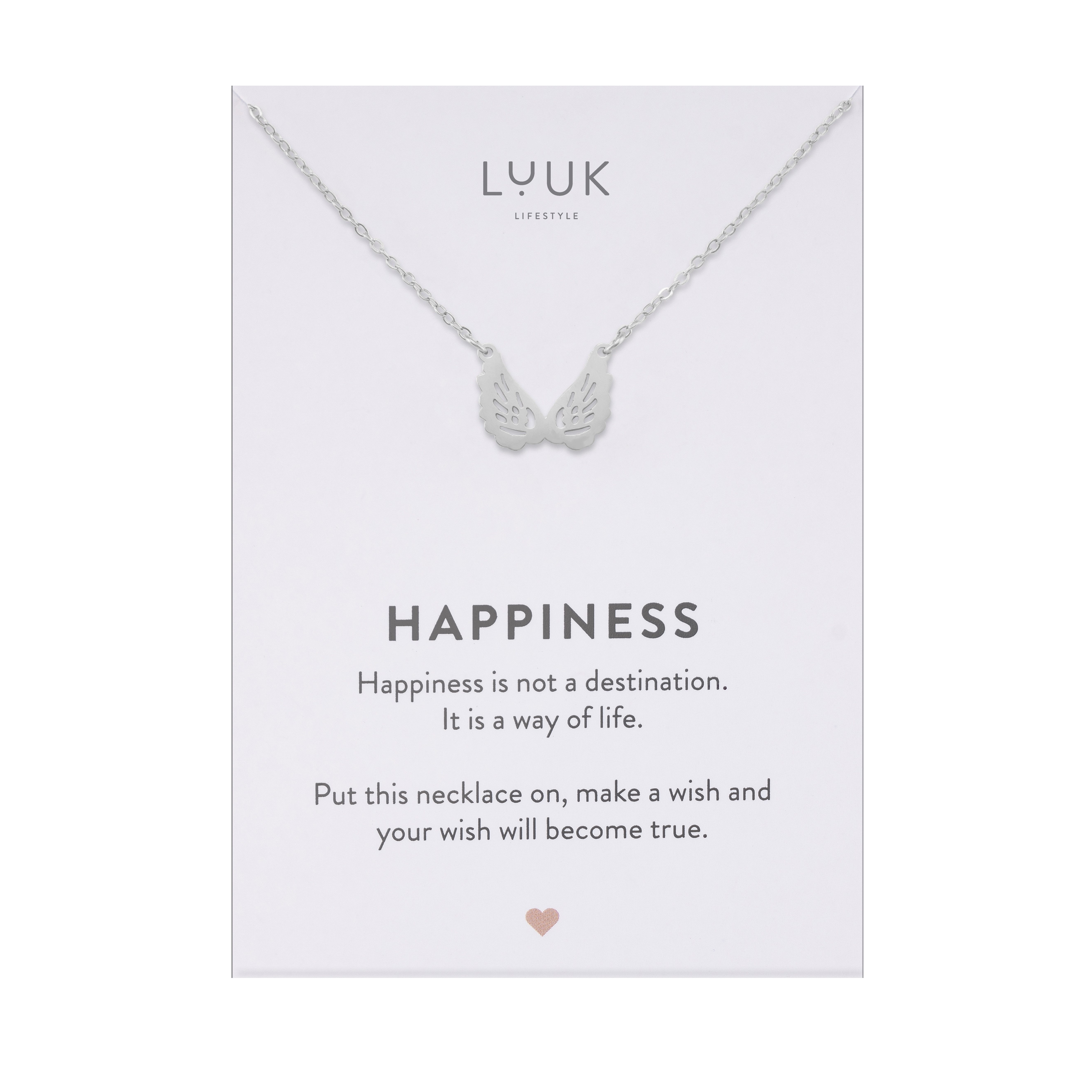 LUUK LIFESTYLE Kette mit Anhänger Engelsflügel, mit HAPPINESS Spruchkarte, persönliches Geschenk