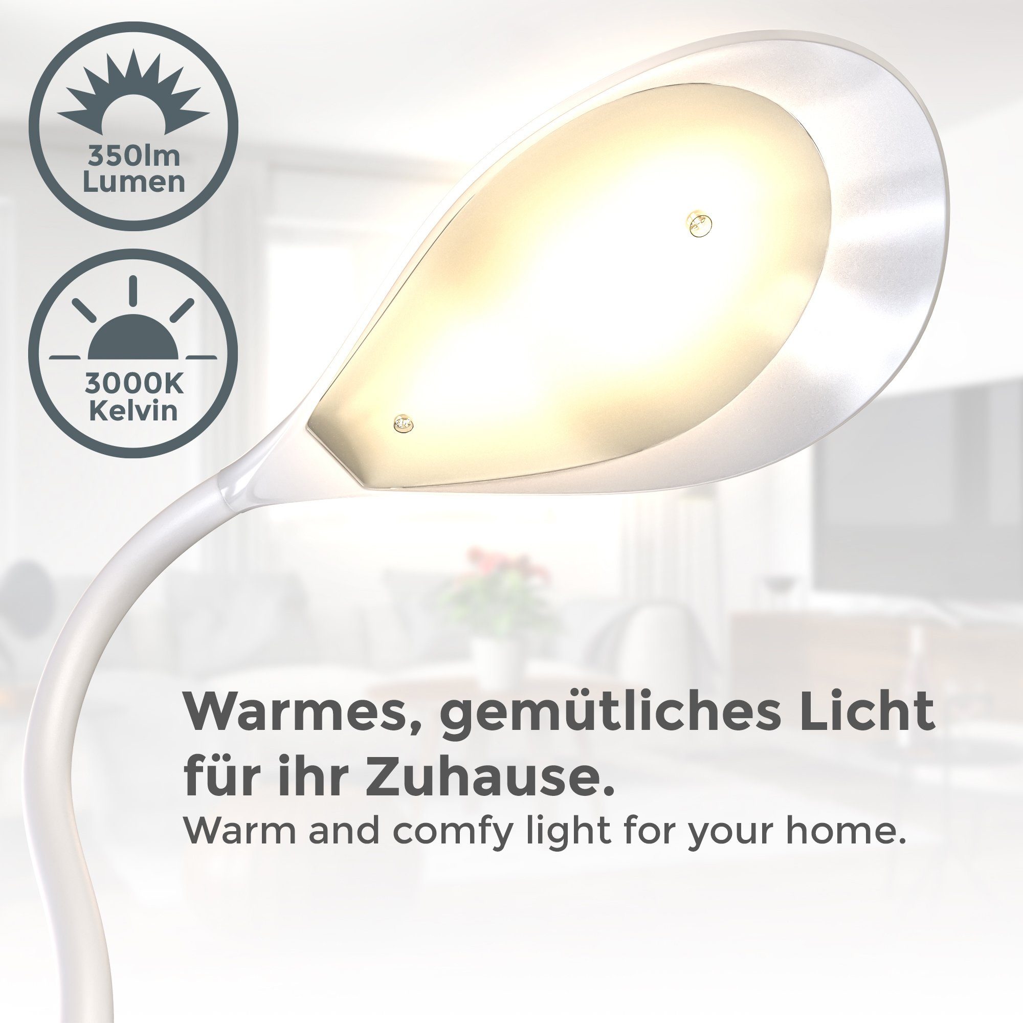 B.K.Licht Klemmleuchte, LED fest schwenkbar, warmweiß, integriert, Schreibtischleuchte, Leselampe, Warmweiß, flexibel, weiß