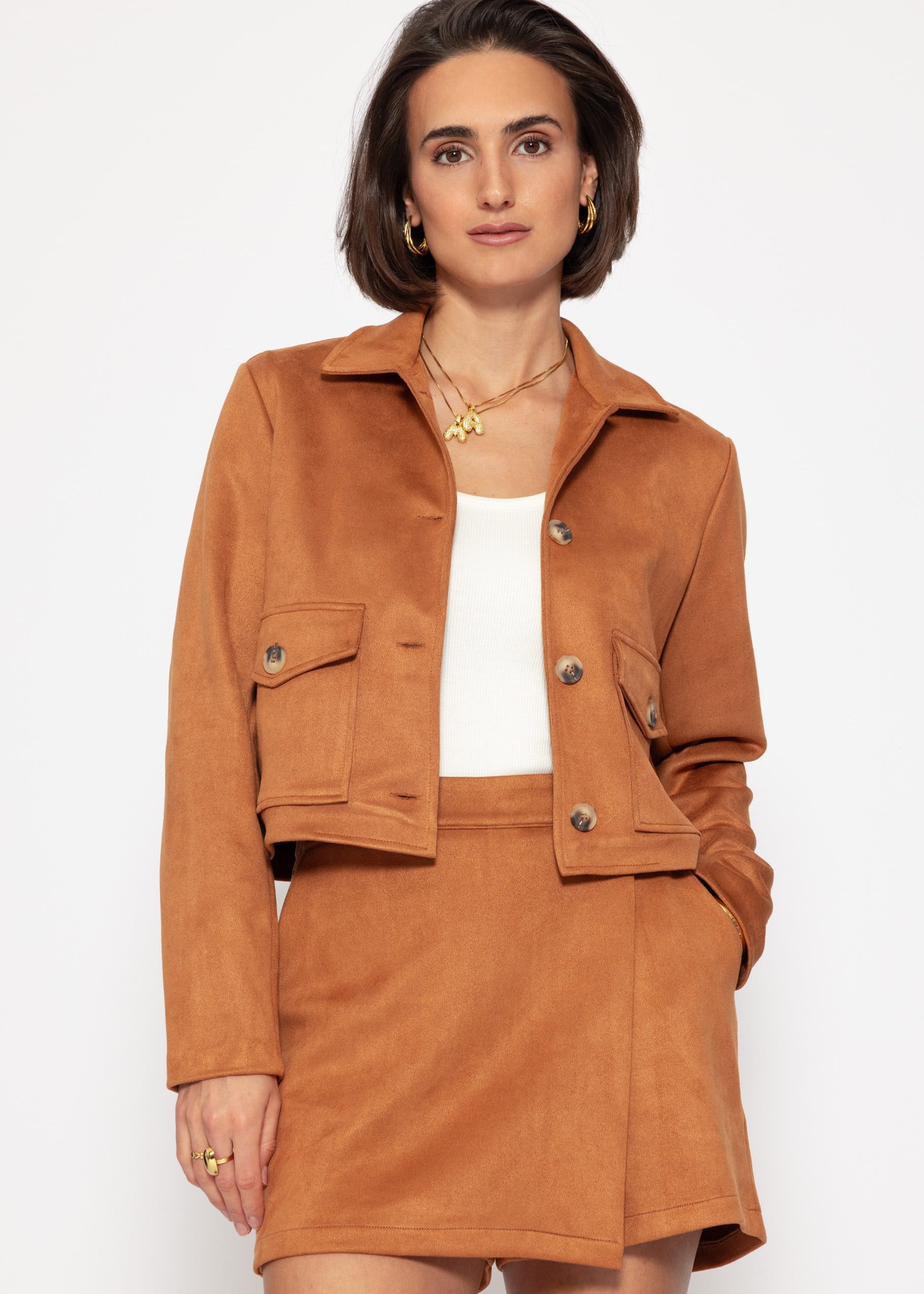 SASSYCLASSY Blusenjacke Wildleder Jacke Damen kurz günstig online kaufen
