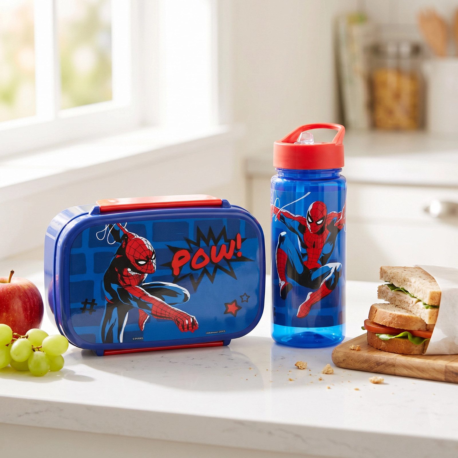 MARVEL Lunchbox Marvel Spiderman Kinder 2 teiliges Set Brotdose Trinkflasche 500 ml, (2-tlg)