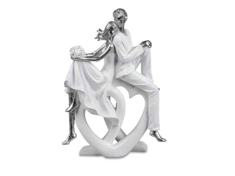 formano Dekofigur Paar auf Herz 26 cm x 17 cm in Weiß-Silber aus kunstvollem Kunststein, Hochzeit