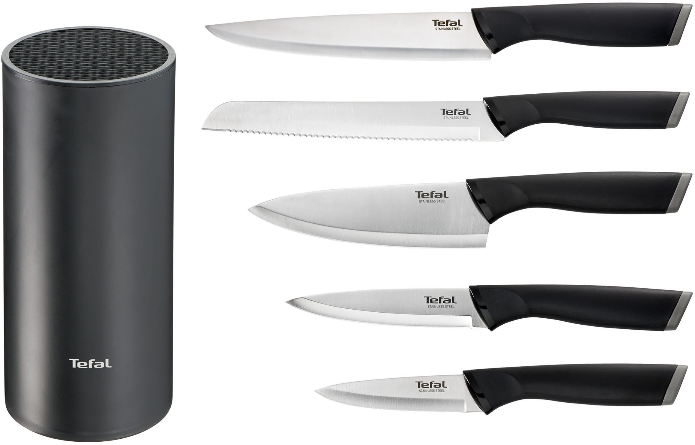 Tefal Messerblock Comfort (6tlg), Universeller Messerblock, Edelstahl Klingen, ergonomischer Griff