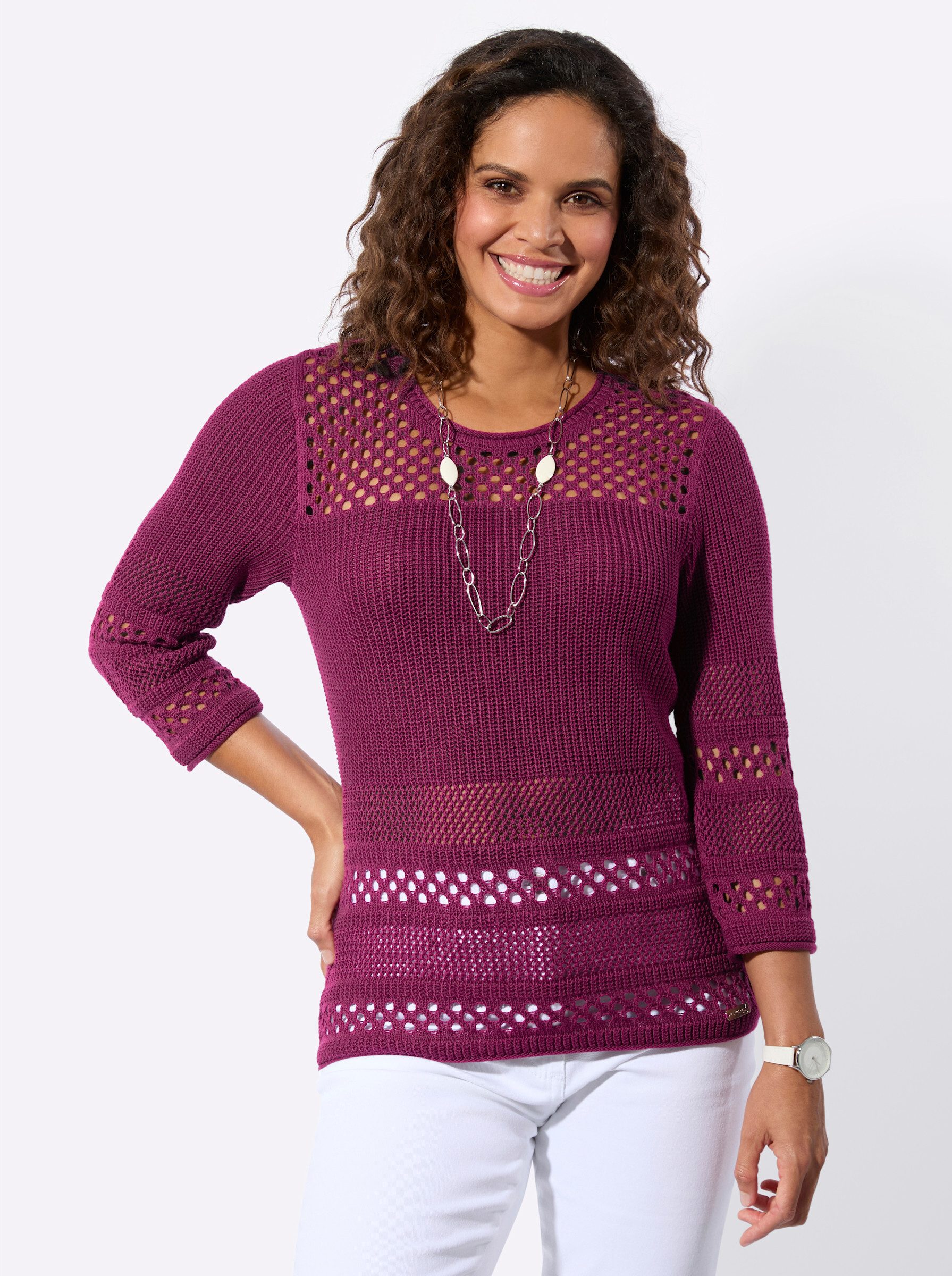 Strickpullover Ajour-Pullover 3/4-Arm Ajour