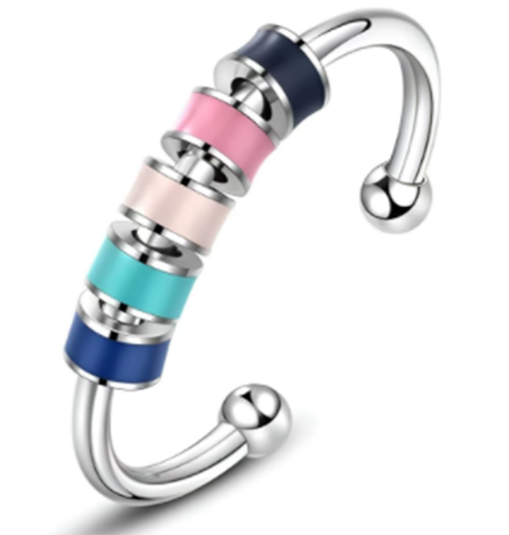 Haiaveng Fingerring Edelstahl Verstellbarer Zappelring Offener Ring, mit Mehrfarbigen Perlen für Damen Herren Angst Linderung