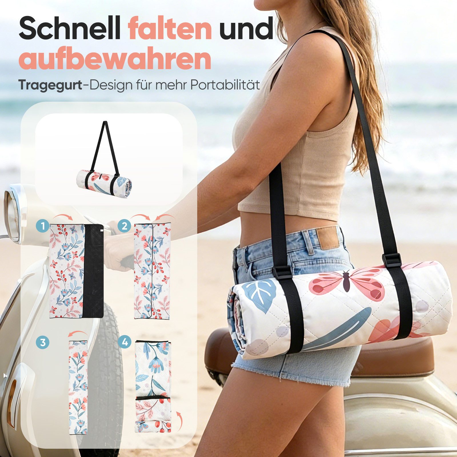 Picknickdecke Picknickdecke Wasserdicht Campingdecke 200x200 cm, Sekey, 3-Schicht mit PEVA Unterseite, für 4–6 Personen, für Strand & Camping