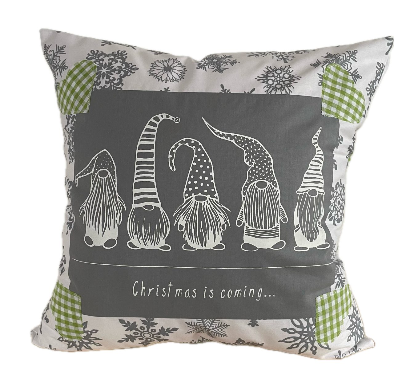 Ammerkind Kissenhüllen Landhausstil Weihnachtskissen, Kissenhülle "Wichtel" weiß/grau/grün, 100% Handarbeit aus Deutschland