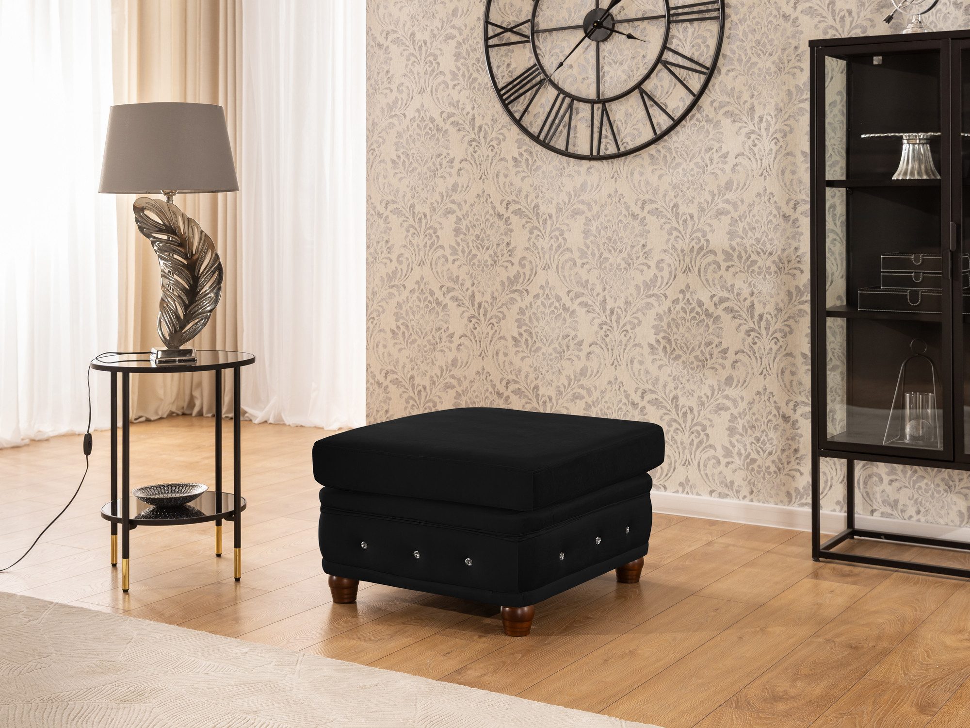 S-Style Möbel Polsterhocker Chesterfield Cleo Blink aus Samt mit Kristallsteppung, mit Wellenfederung