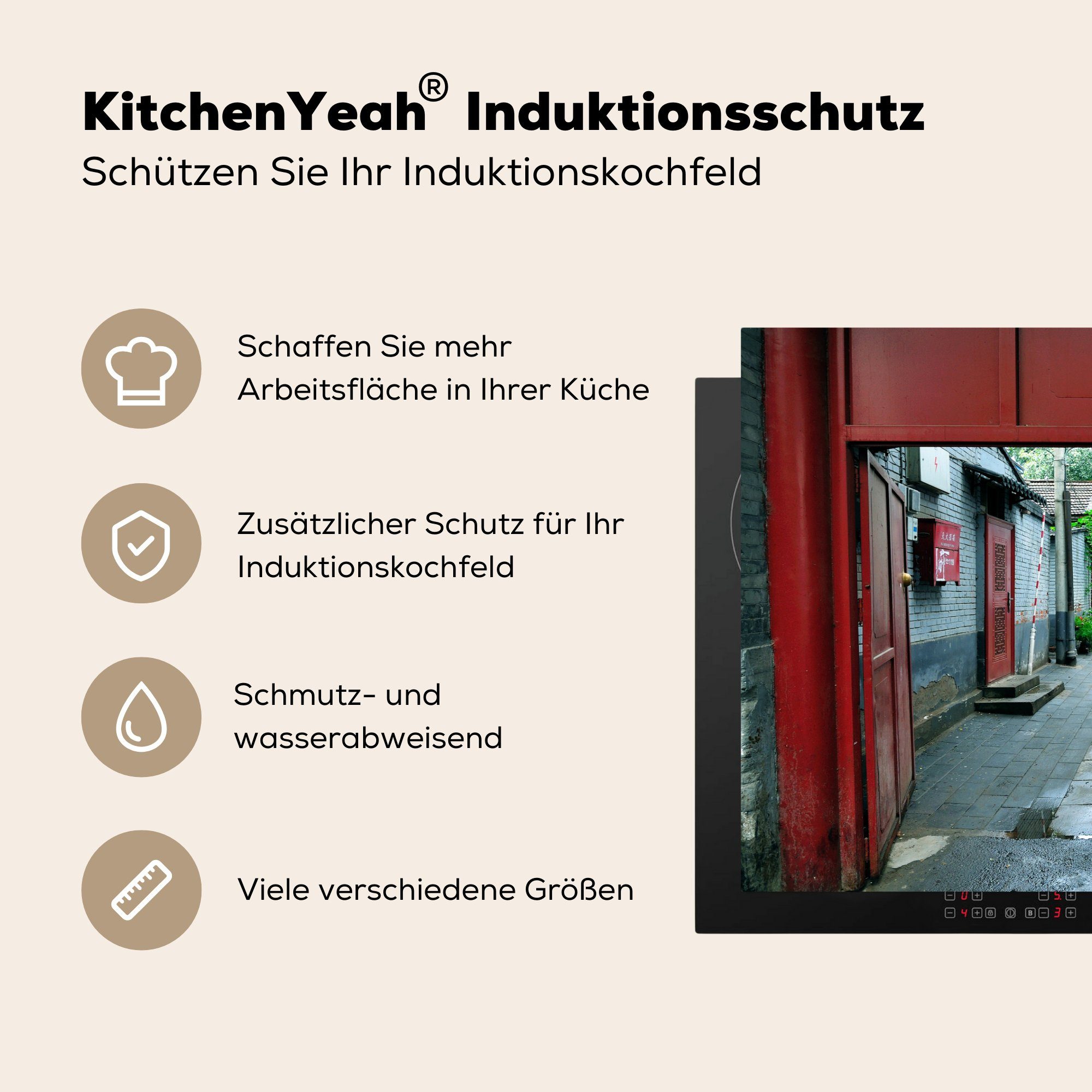 Herdblende-/Abdeckplatte Vinyl, für Straßenszene Schutz MuchoWow Hutong in Induktionskochfeld die küche, in einem Ceranfeldabdeckung (1 tlg), cm, Peking, 81x52