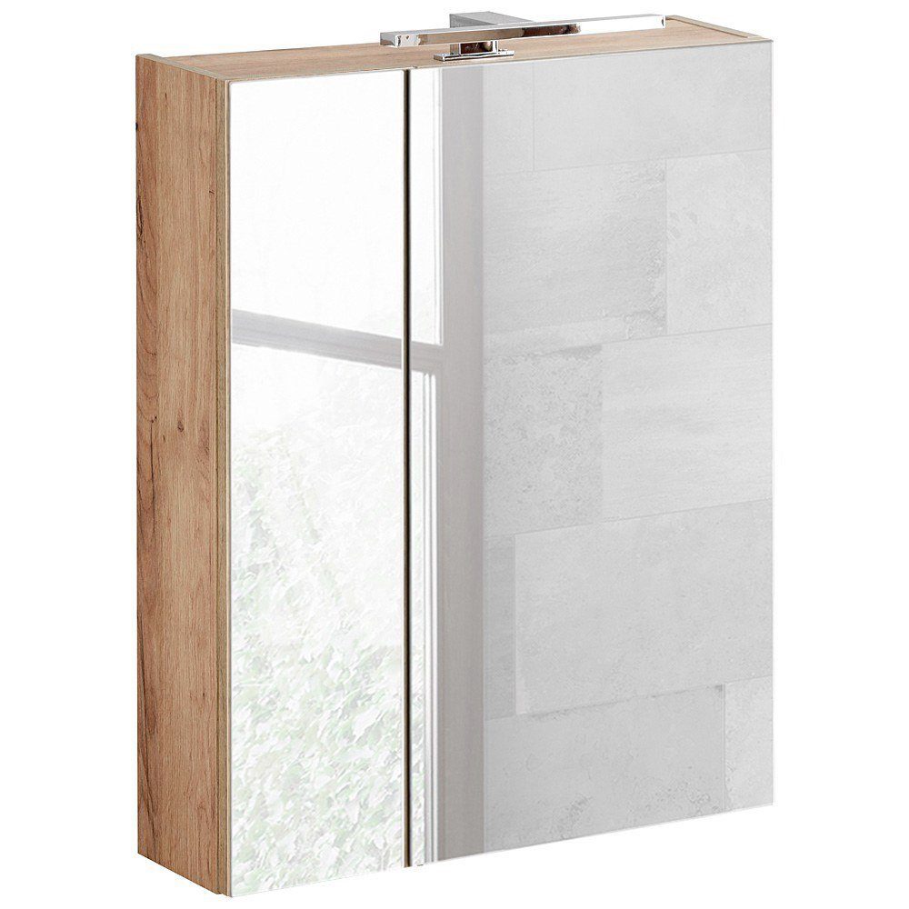 Lomadox Spiegelschrank TOSKANA-56 Badezimmer 60 cm mit LED-Beleuchtung Wotaneiche B/H/T 60/75-80/16cm