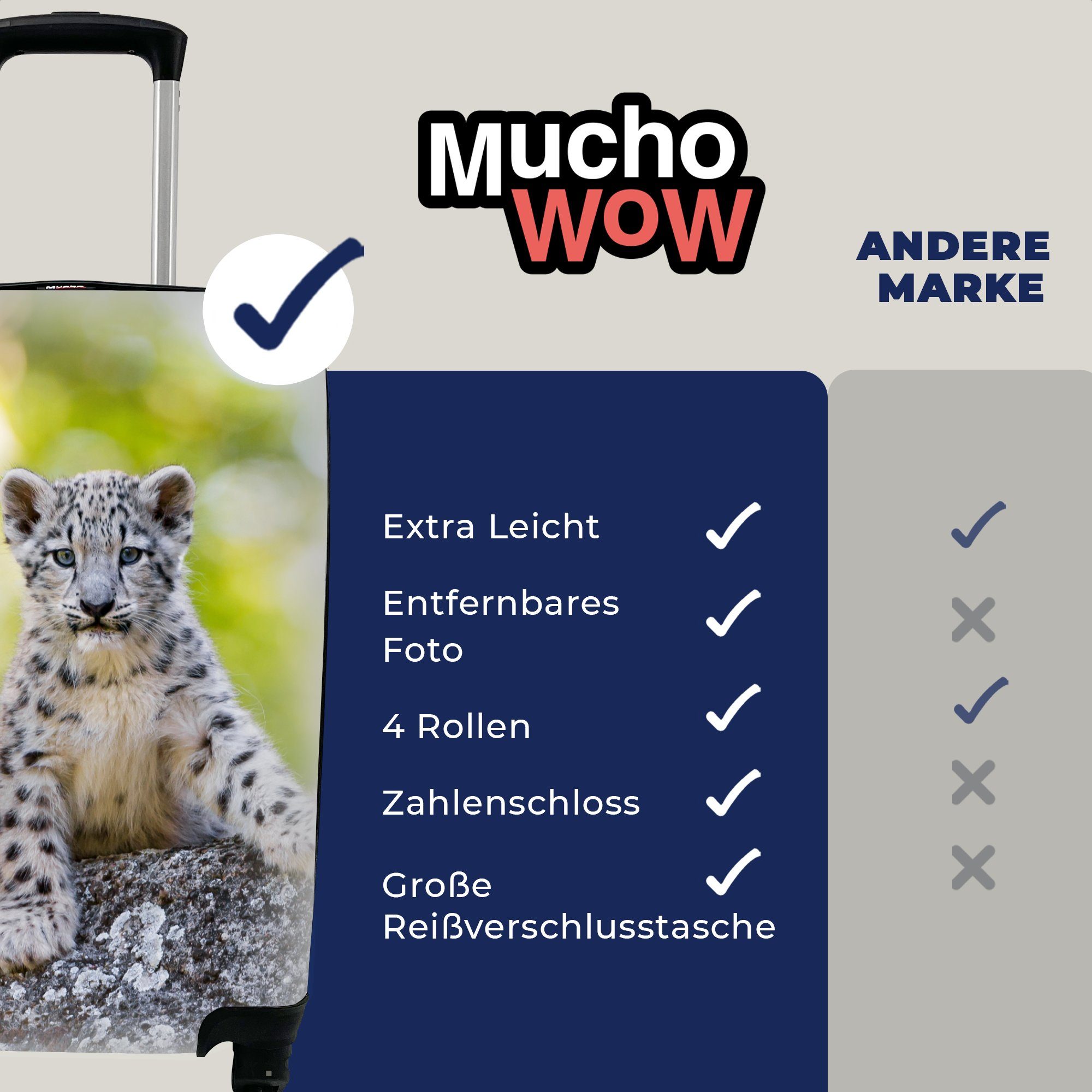 - Rollen, MuchoWow Handgepäck 4 für Ferien, Steine, Reisetasche mit Handgepäckkoffer Reisekoffer rollen, Jungtiere Leopard Trolley, -