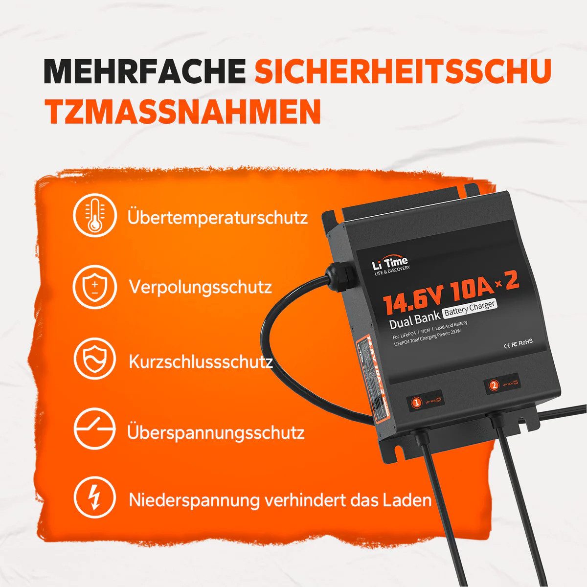 LiTime LiTime 14.6V 10A Lithium Batterieladegerät Akku-Set (12 V, 1 St)