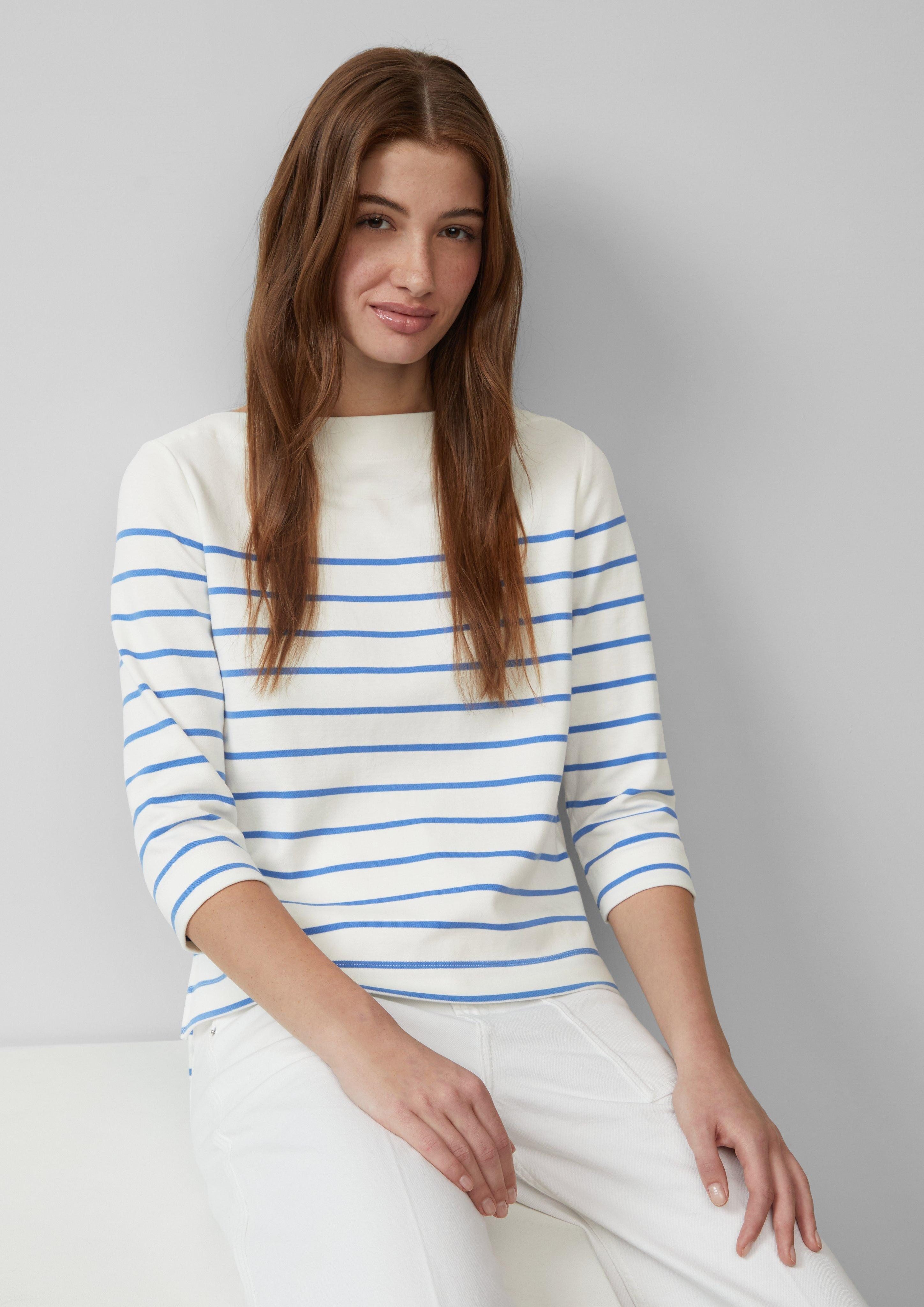 s.Oliver 3/4-Arm-Shirt Geringeltes Sweatshirt mit U-Boot-Ausschnitt günstig online kaufen