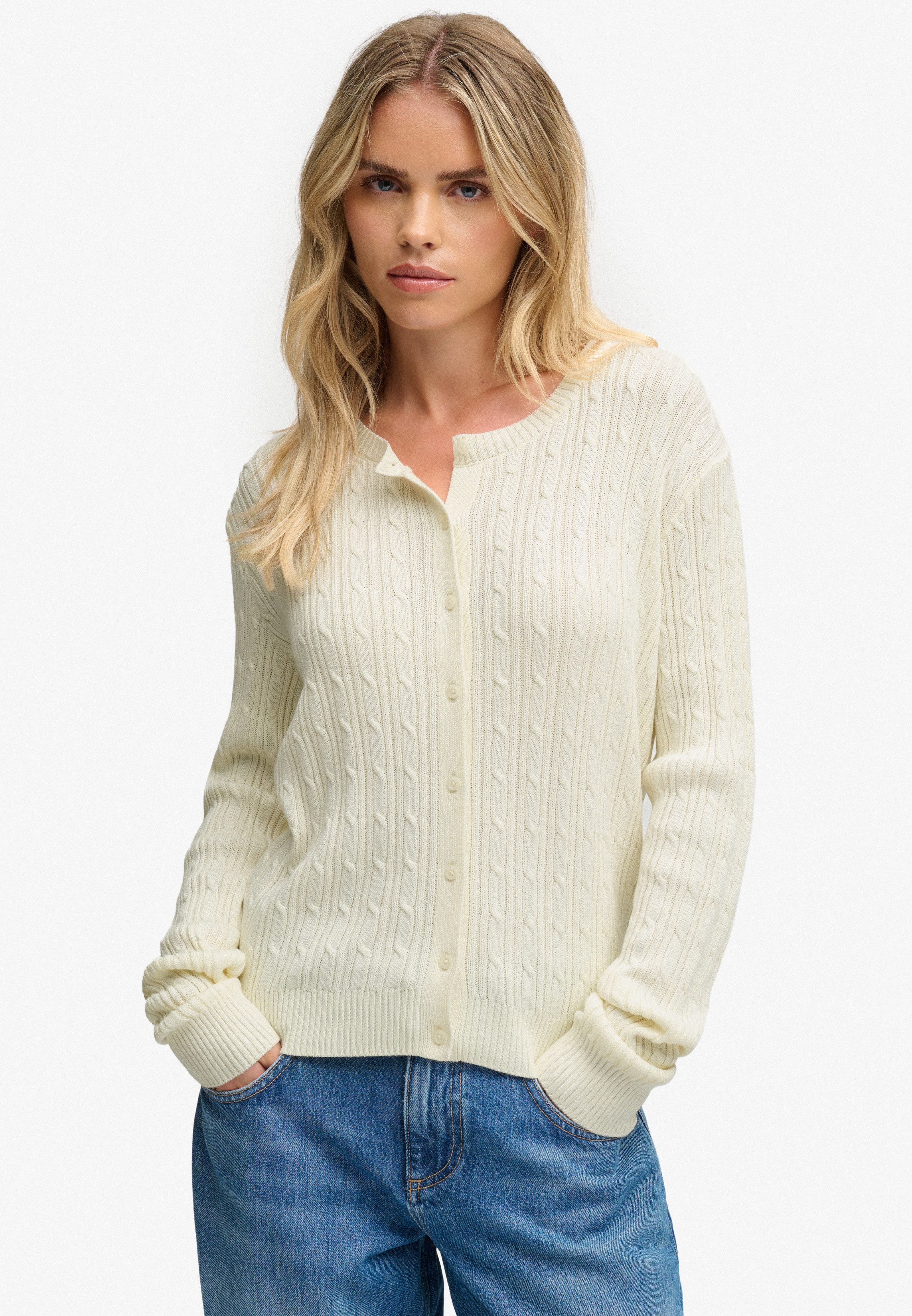Superdry Strickjacke SLOUCHY CABLE CARDIGAN Baumwollmischung
