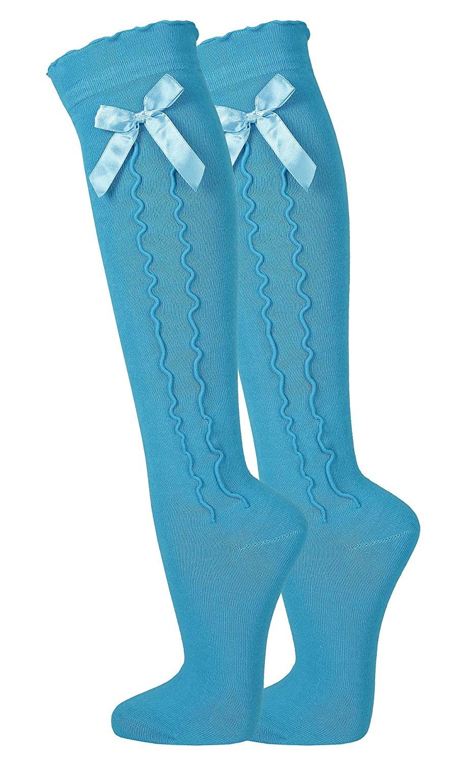 TippTexx 24 Kniestrümpfe 2 Paar Trachten Kniestrümpfe mit Satin-Schleife & Rüsche