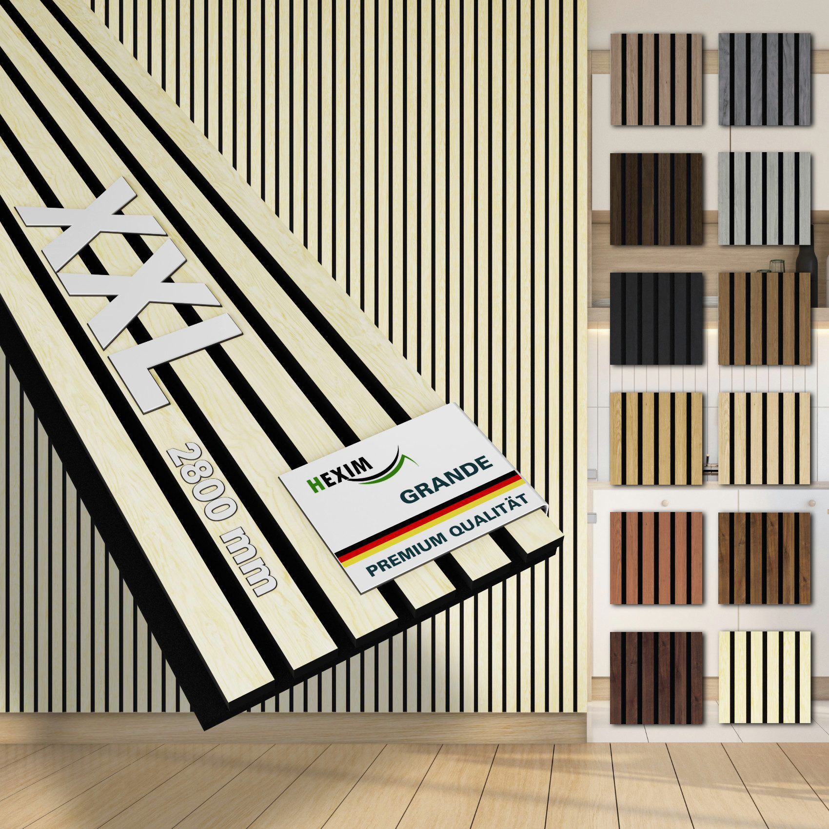 Hexim Wandpaneel, (Akustikpaneele 280x30cm Holz Grande - XXL Holzpaneele Pl günstig online kaufen