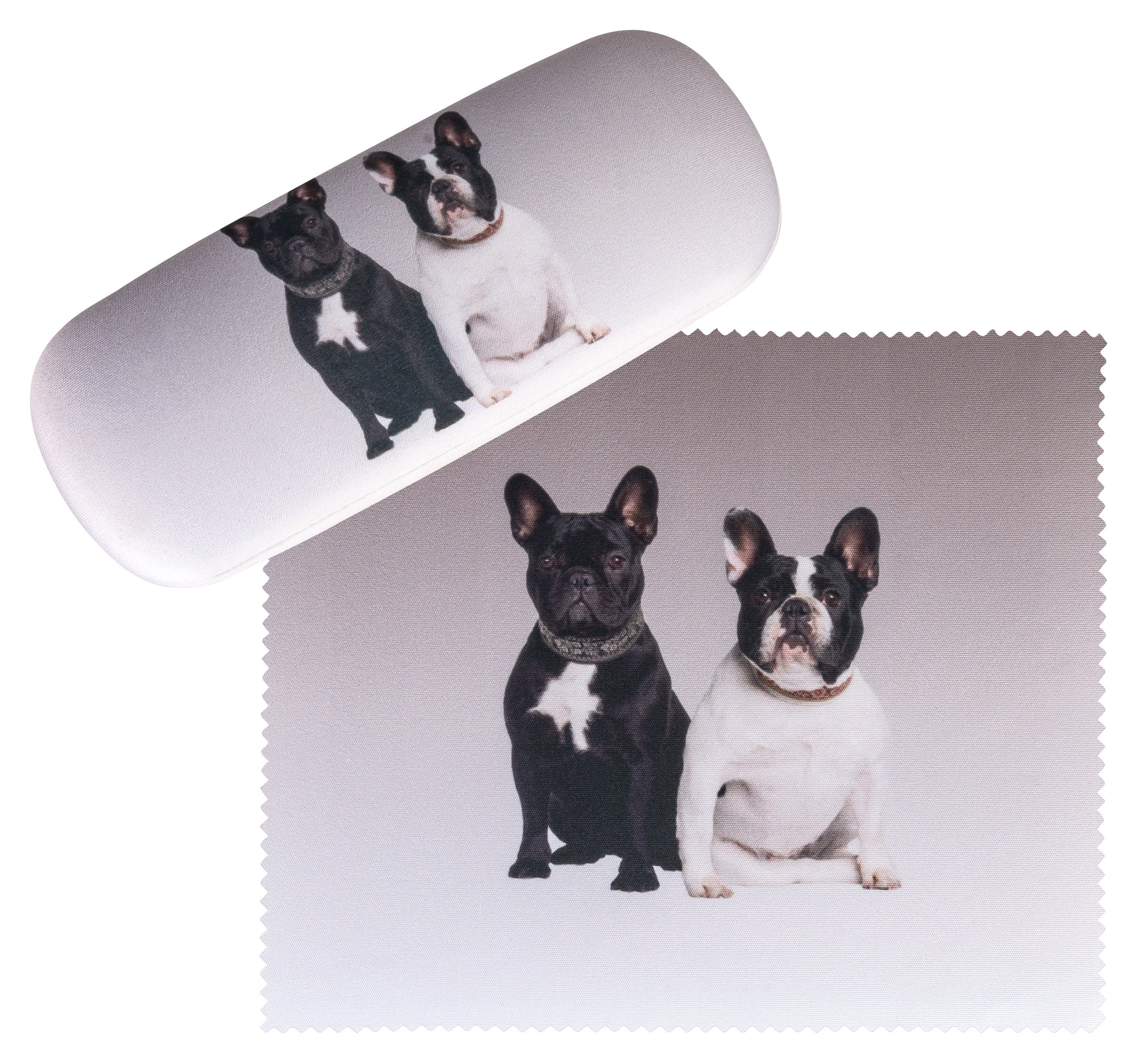 von Lilienfeld Brillenetui Etui Französische Bulldoggen Hund Hardcase mit Motiv, hochwertiges Putztuch mit demselben Motiv