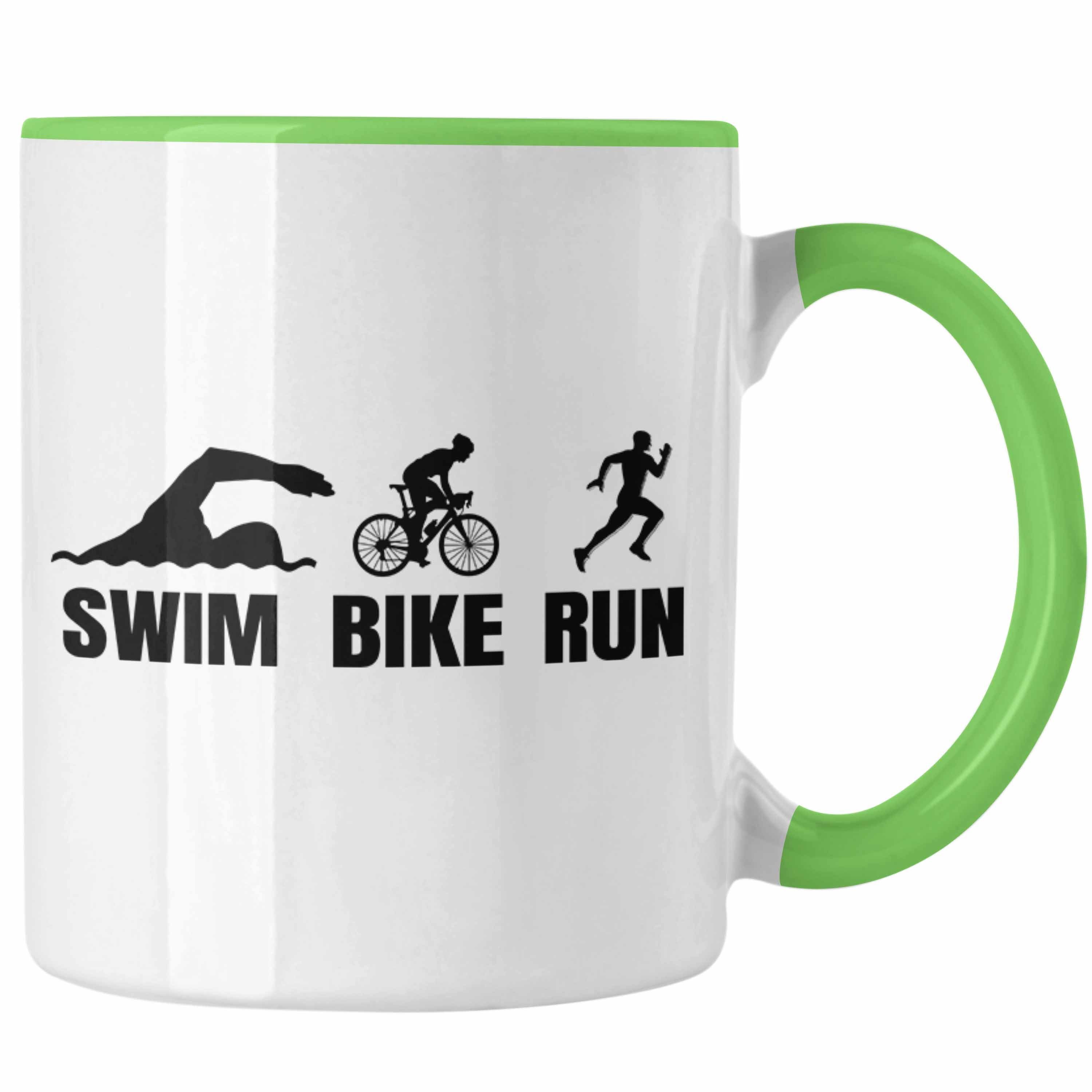 Tasse Grün Bike Triathlon Geschenk Run Sportl für Spruch Swim Tasse Trendation Geschenkidee