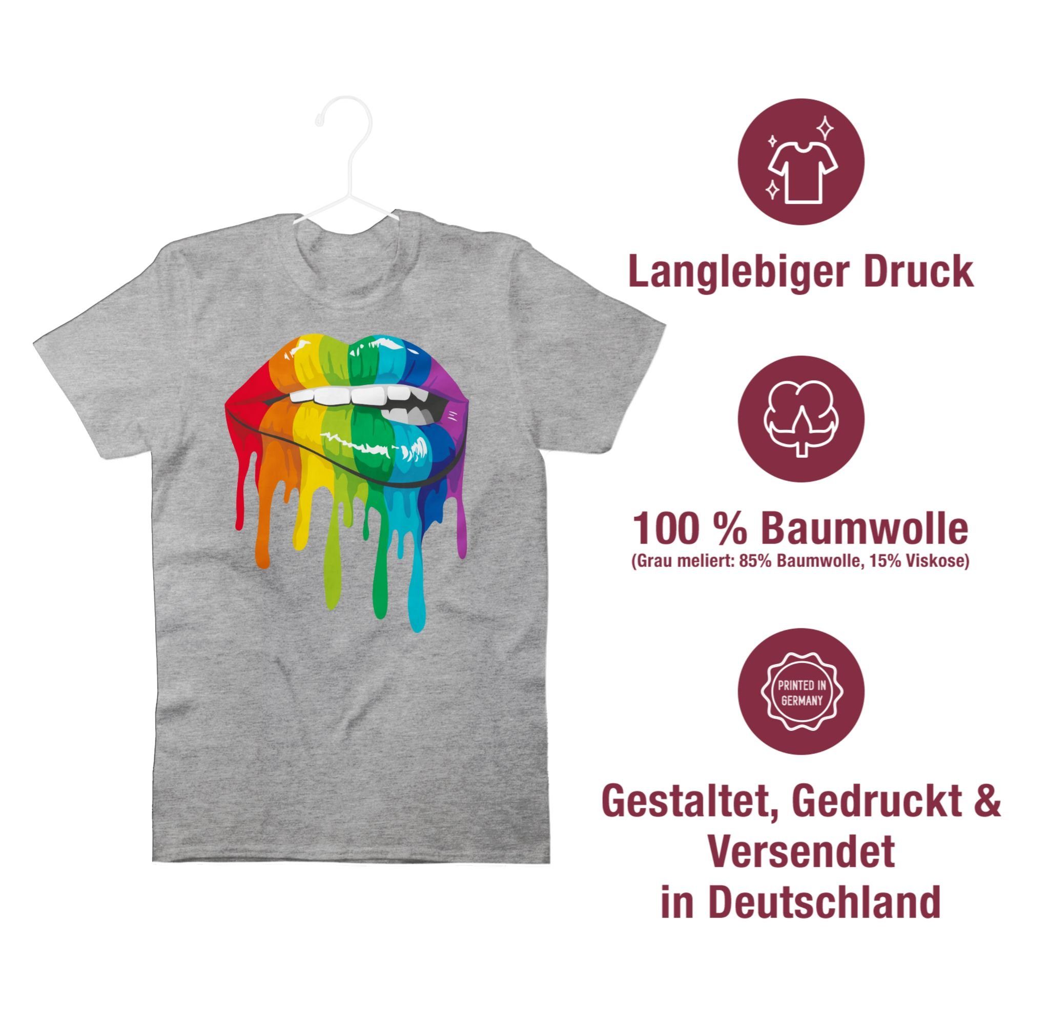 LGBTQ T-Shirt 3 Lippen meliert Shirtracer & Grau LGBT Kleidung LGBT