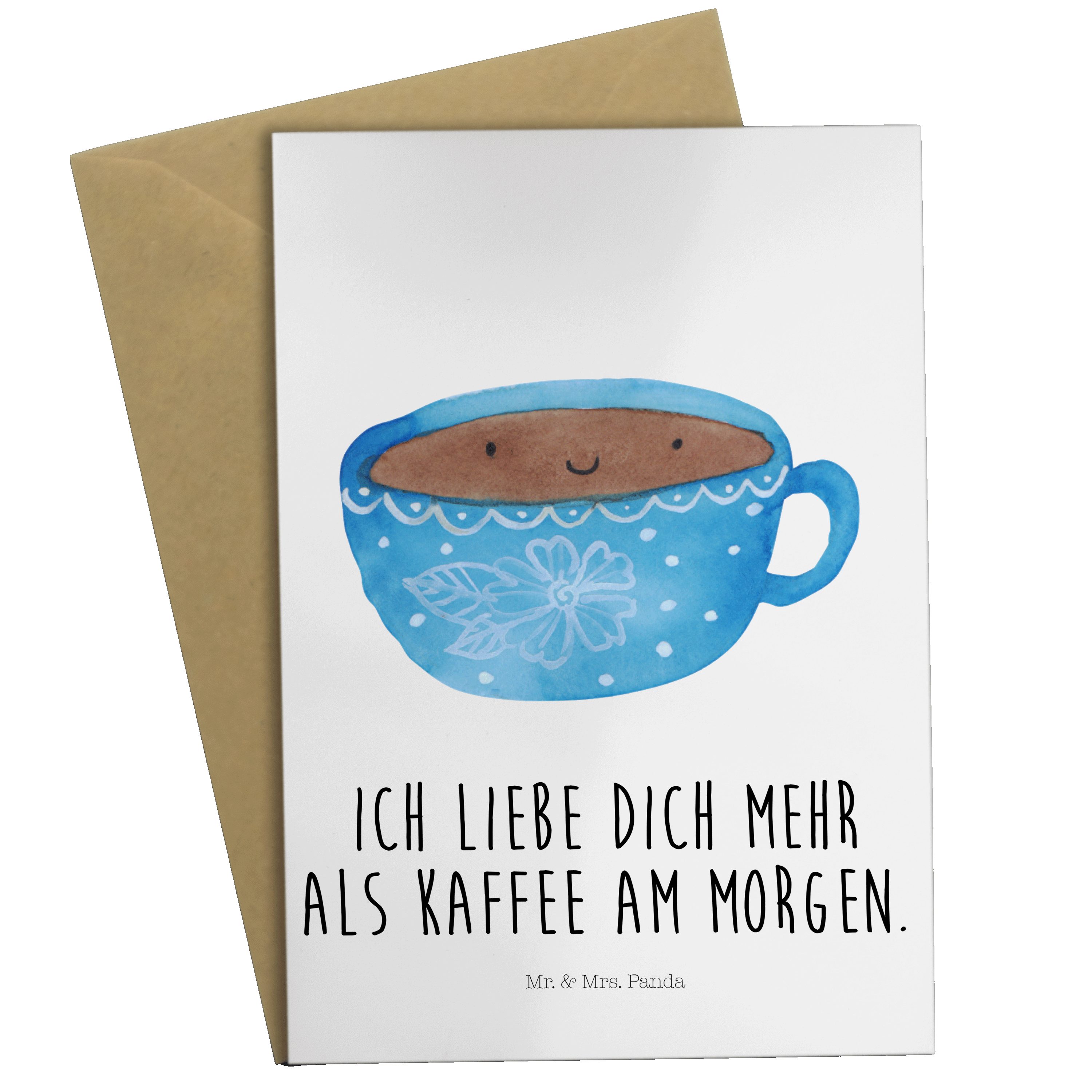 Mr. & Mrs. Panda Grußkarte Kaffee Tasse - Weiß - Geschenk, Liebe, Glückwunschkarte, Geschmack, G