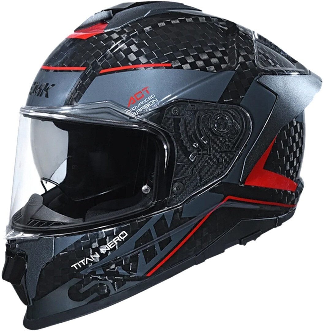 SMK Motorradhelm Titan Carbon Nero 06 Helm, vorbereitet für Kommunikationssystem,Notfallsystem-Polsterung (EQ