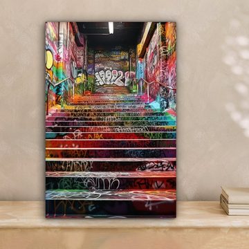 OneMillionCanvasses® Leinwandbild Treppe - Graffiti - Farben - Kunst, (1 St), Leinwandbild fertig bespannt inkl. Zackenaufhänger, Gemälde, 20x30 cm