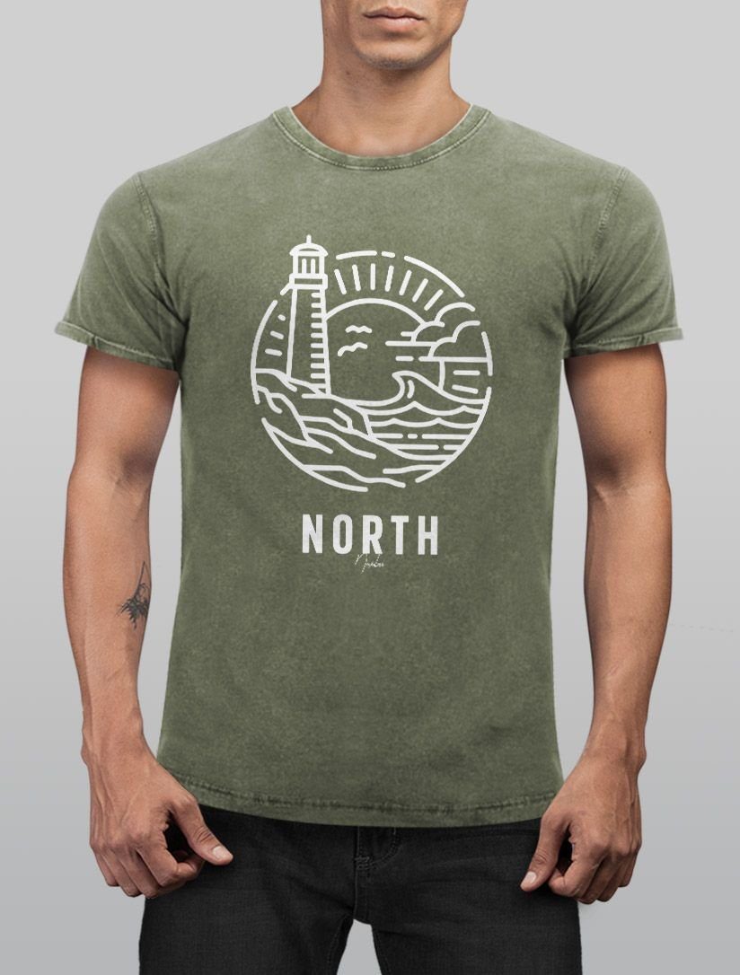 Neverless Print-Shirt Neverless® Herren T-Shirt Vintage Shirt Printshirt Logo Outline Art mit Print