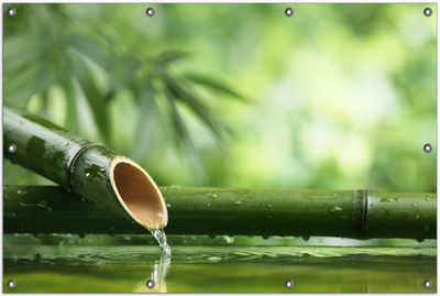 Wallario Sichtschutzzaunmatten Bambusquelle Bambusrohr mit Wasser