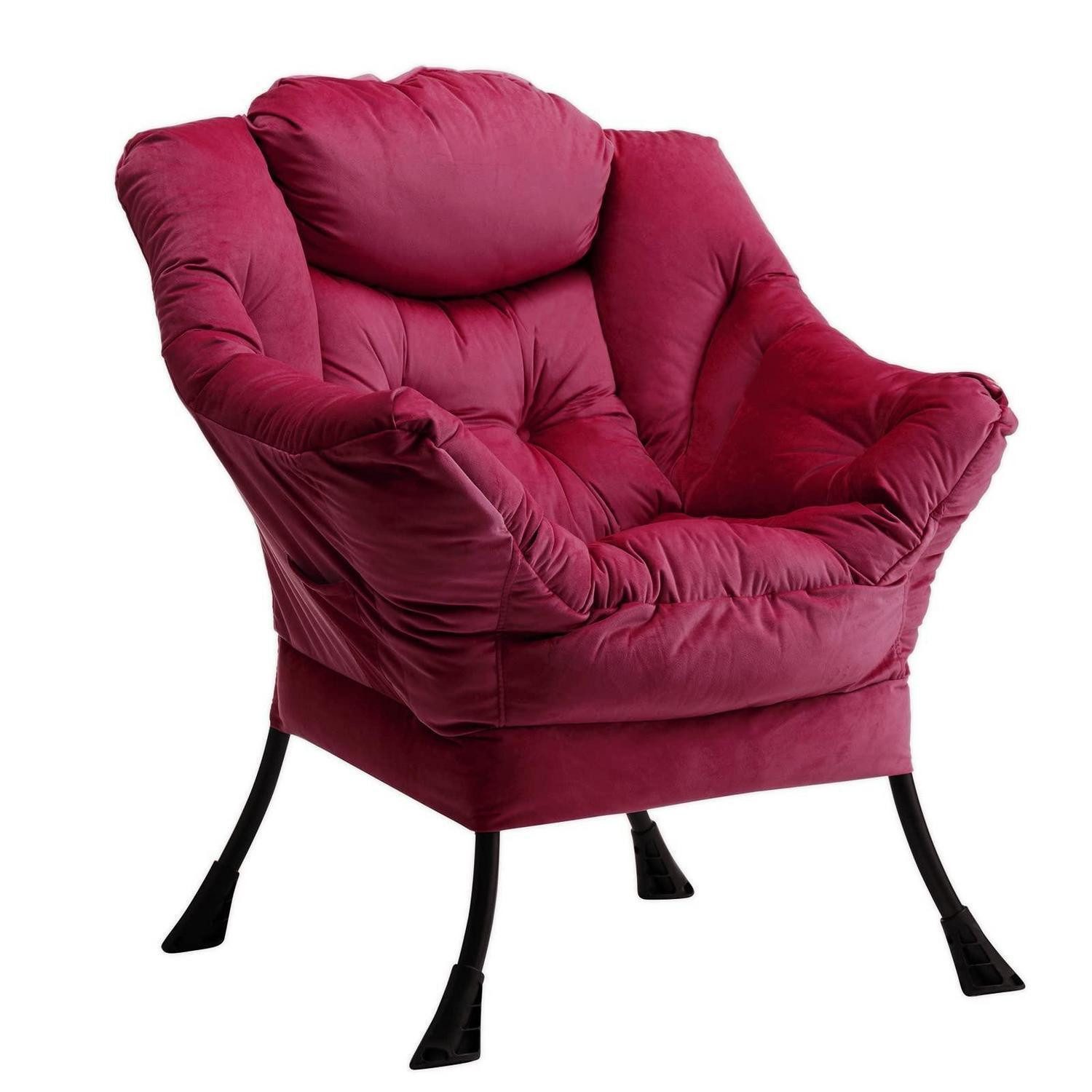 LuxusKollektion Ohrensessel Sessel Ohrensessel Relaxsessel Lesesessel Samt Armlehnen Rot (1-St)