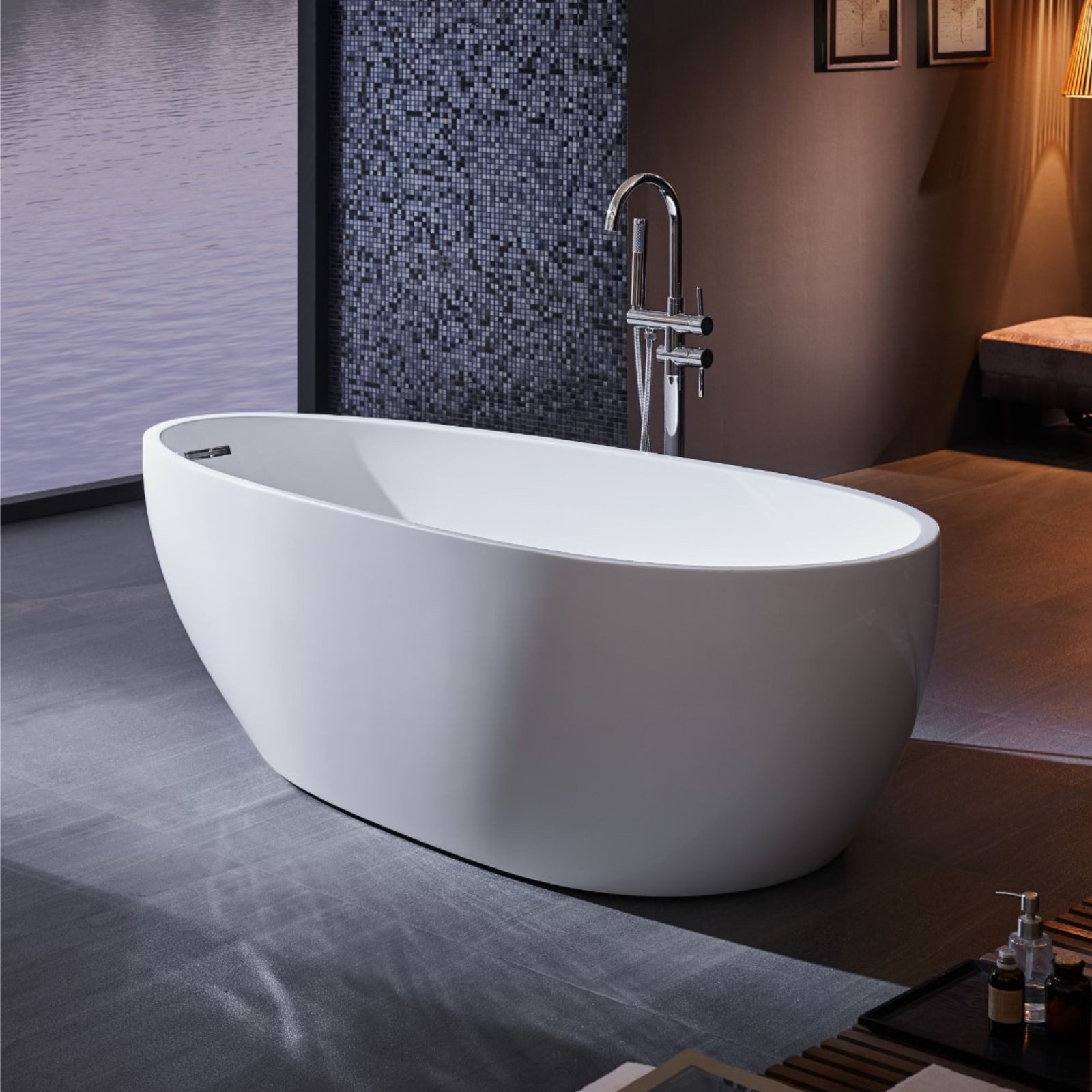 Badewanne Freistehende Badewanne LACRIMA 1700, oval (1700×800×580 mm) 260 L weiß, Acrylwanne Wanne Sanitär Bad