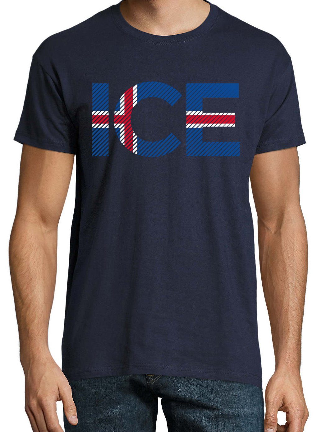 Iceland ICE Fußball T-Shirt Herren T-Shirt Frontprint Look Youth mit im Navy Designz