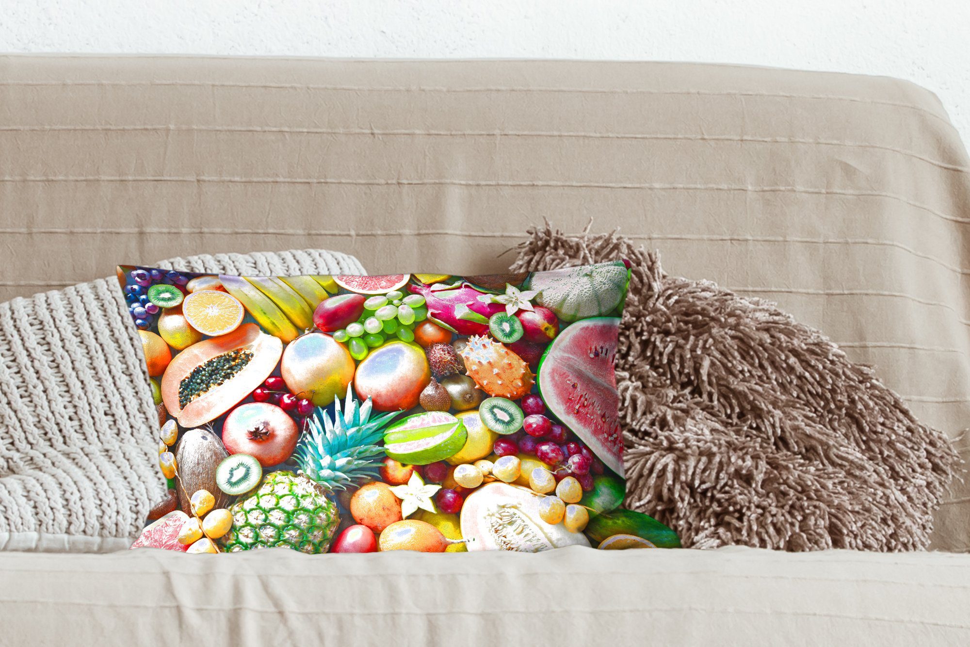 Schlafzimmer Dekokissen MuchoWow Tropisch, mit Dekokissen Füllung, Ananas Zierkissen, Dekoration, - Obst Wohzimmer -