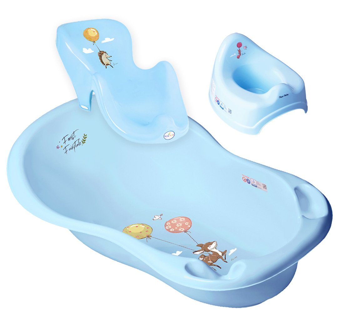 Set + Töpfchen Teile Badesitz cm **Babywanne FOREST Premium-Set), Europe 86 - in Tega-Baby Wanne + (Made Pflege Babybadeset Babybadewanne 3 Blau Baden, **