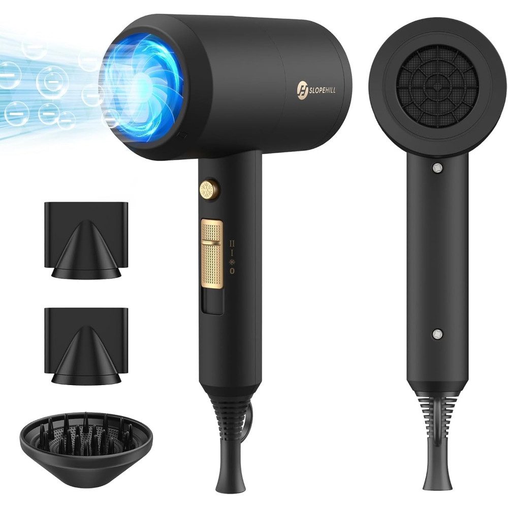 slopehill Haartrockner AC Motor Schnelltrocknen Hair Dryer, Salon mit Heiß-/Kalttaste, 1800 W, Profi Styling Set mit Diffusor und Konzentrator, 3 Concentrators and Diffuser, 3 Temperatureinstellungen, 2-Gang