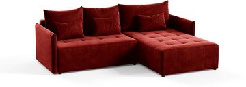 Beautysofa Ecksofa Ben L, Schlaffunktion, Bettkasten, universelle Ottomane, stilvoll Lounge Ecke für Wohnzimmer, L-Form Polstersofa aus Velours