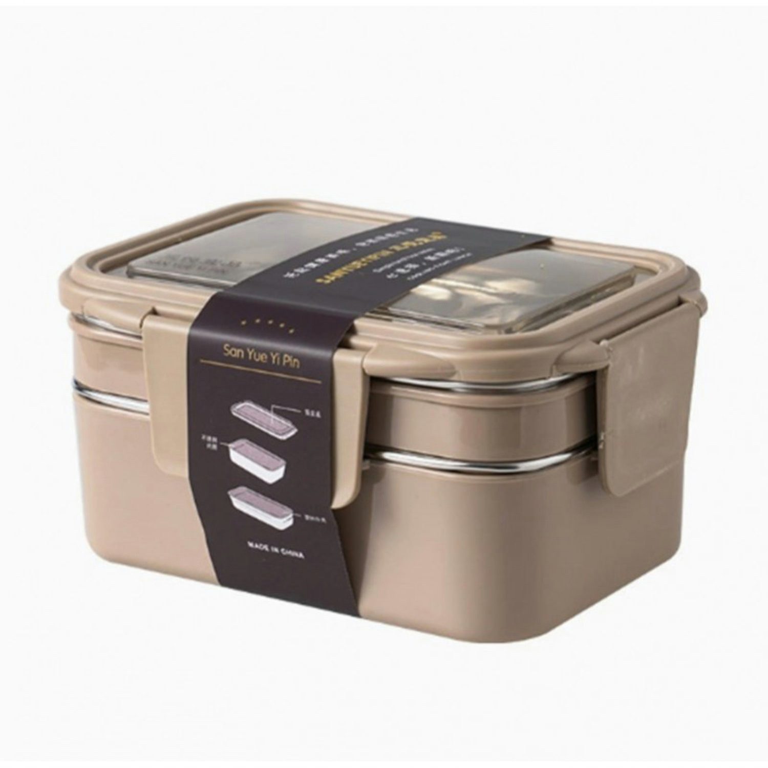 WS-Trend Lunchbox Lunchbox Edelstahl 1200 ml – 2-stöckige Bento Box mit 3 Fächern, Gabel, (Set)