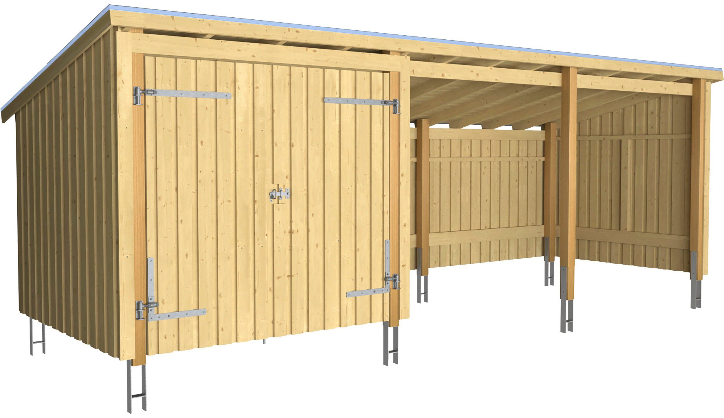 PLUS Gartenhaus Nordic Multi, BxT: 218x635 cm, (Packung), Gartenhaus 14 m², mit Doppeltür, inkl. Dachpappe/Aluleisten/H-Füße