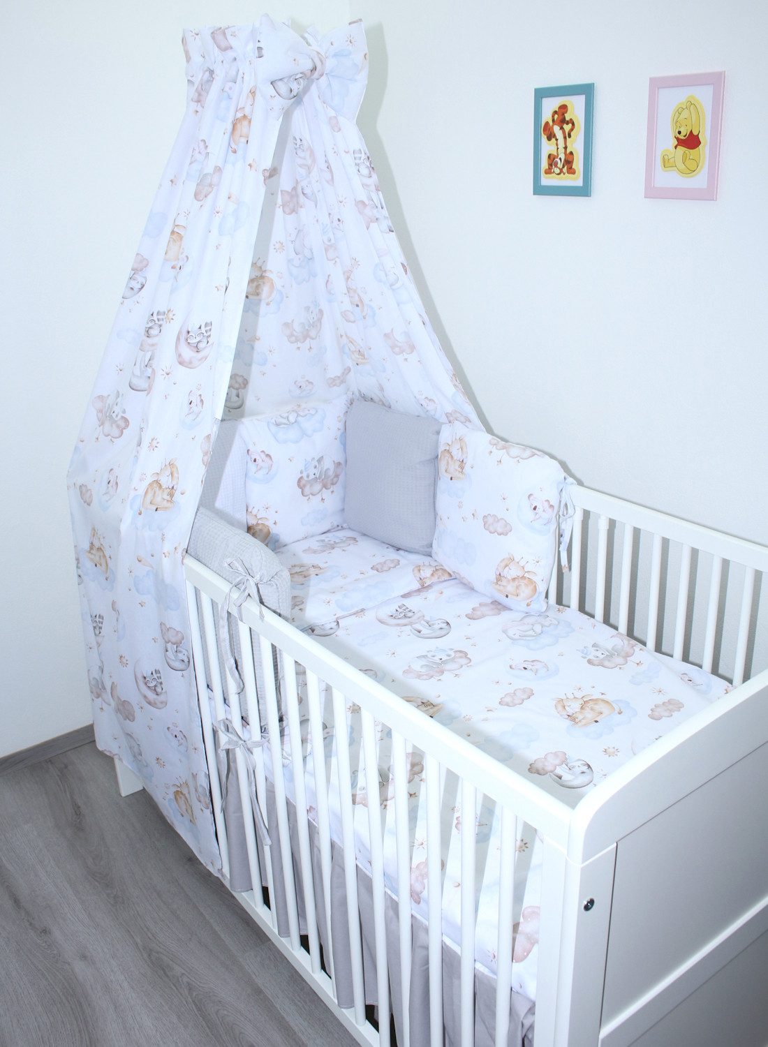Primawela Babybettwäsche Bettwäsche Bettset Waffelpiqué - 6 x Kissen -Nestchen Vollstoff Himmel, 6 teilig