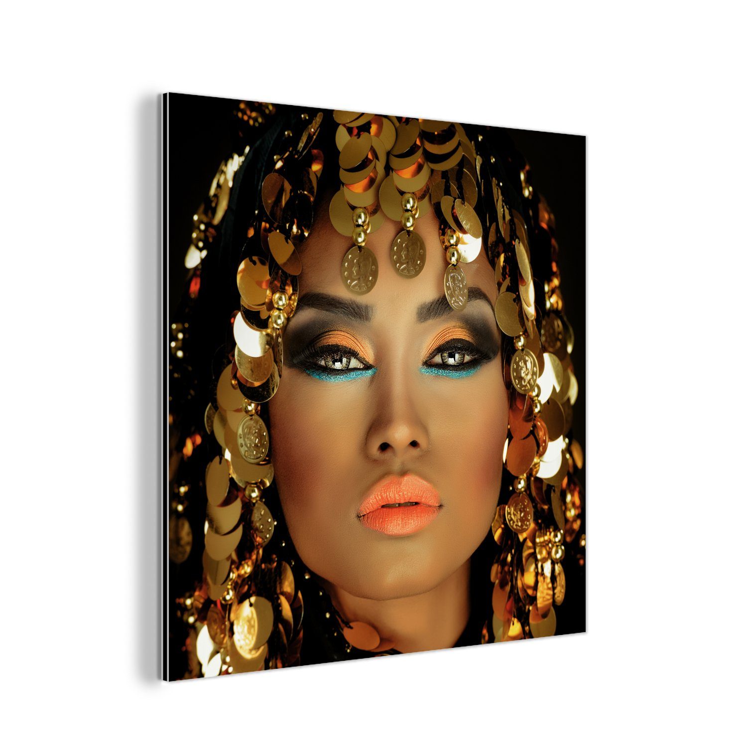Make-up deko Frau Gemälde MuchoWow Schmuck Aluminium - - Metall, (1 aus - Alu-Dibond-Druck, Luxus, - - Kleopatra Metallbild St), Gold