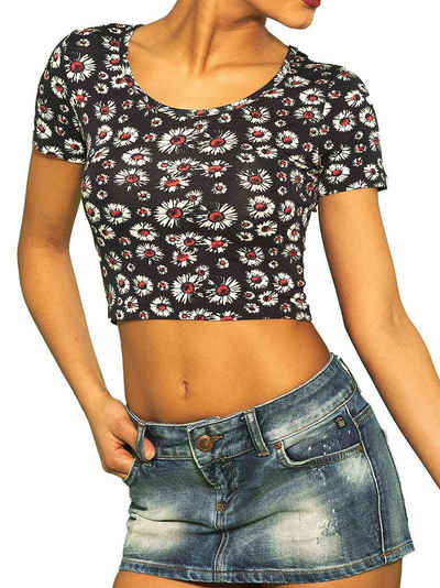 Kefali Cologne Crop-Top »Bauchfreies Shirt Rundhals Kurzarm« Floral Printed, KC512