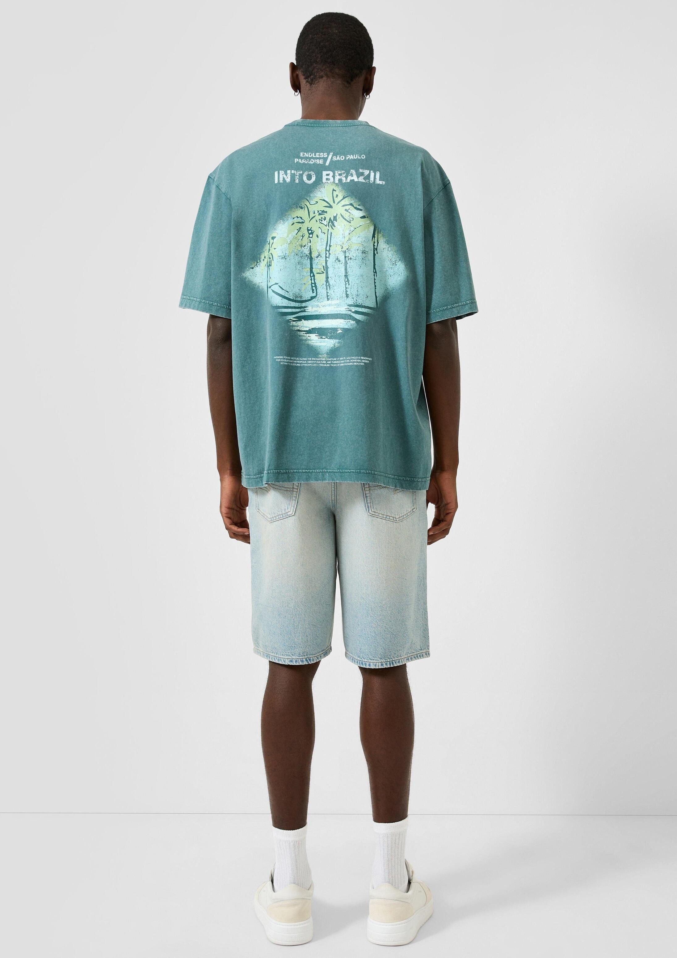 QS Kurzarmshirt T-Shirt Gewaschenes T-Shirt im Relaxed Fit