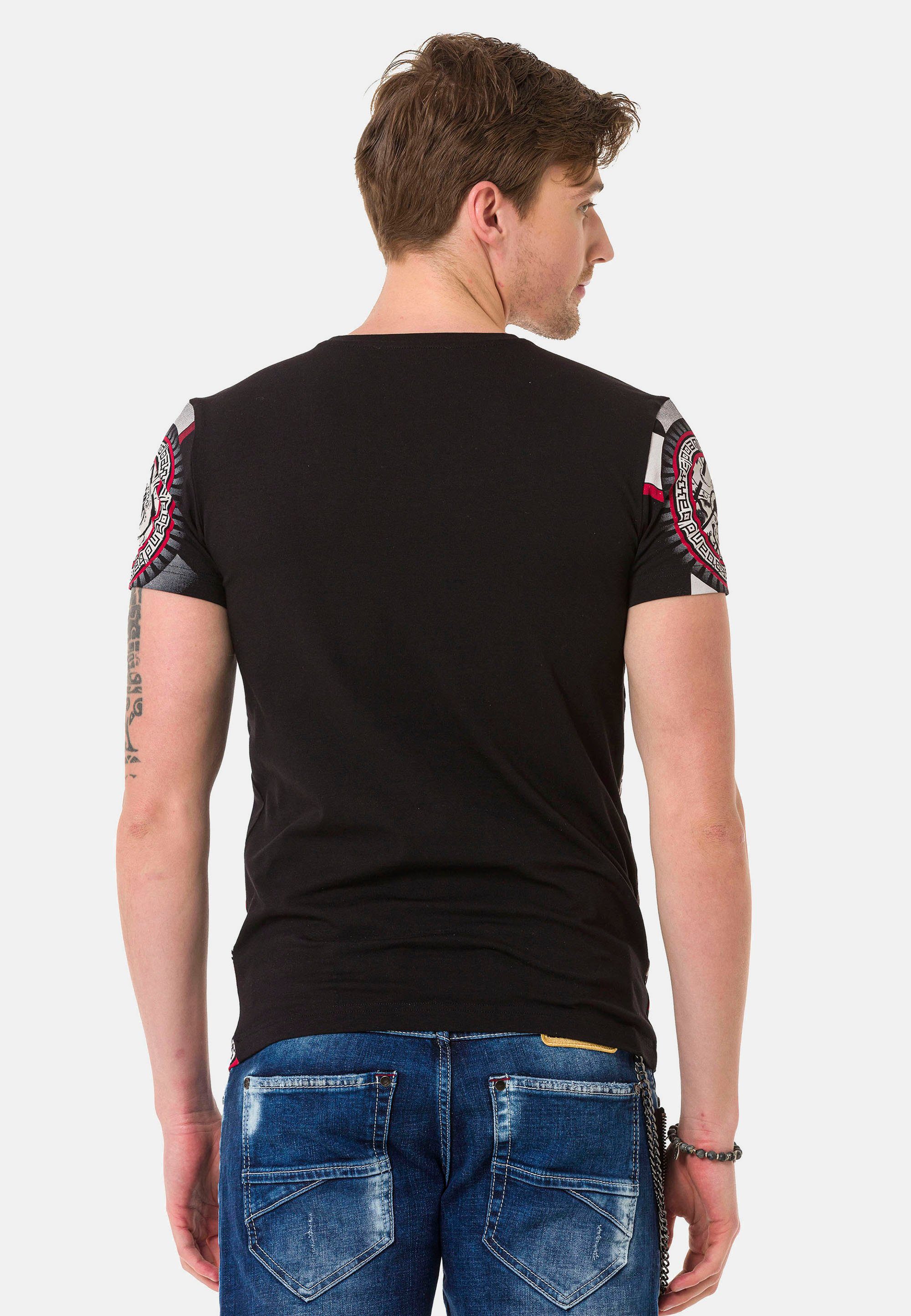 Cipo & Baxx schwarz großem mit T-Shirt Frontprint