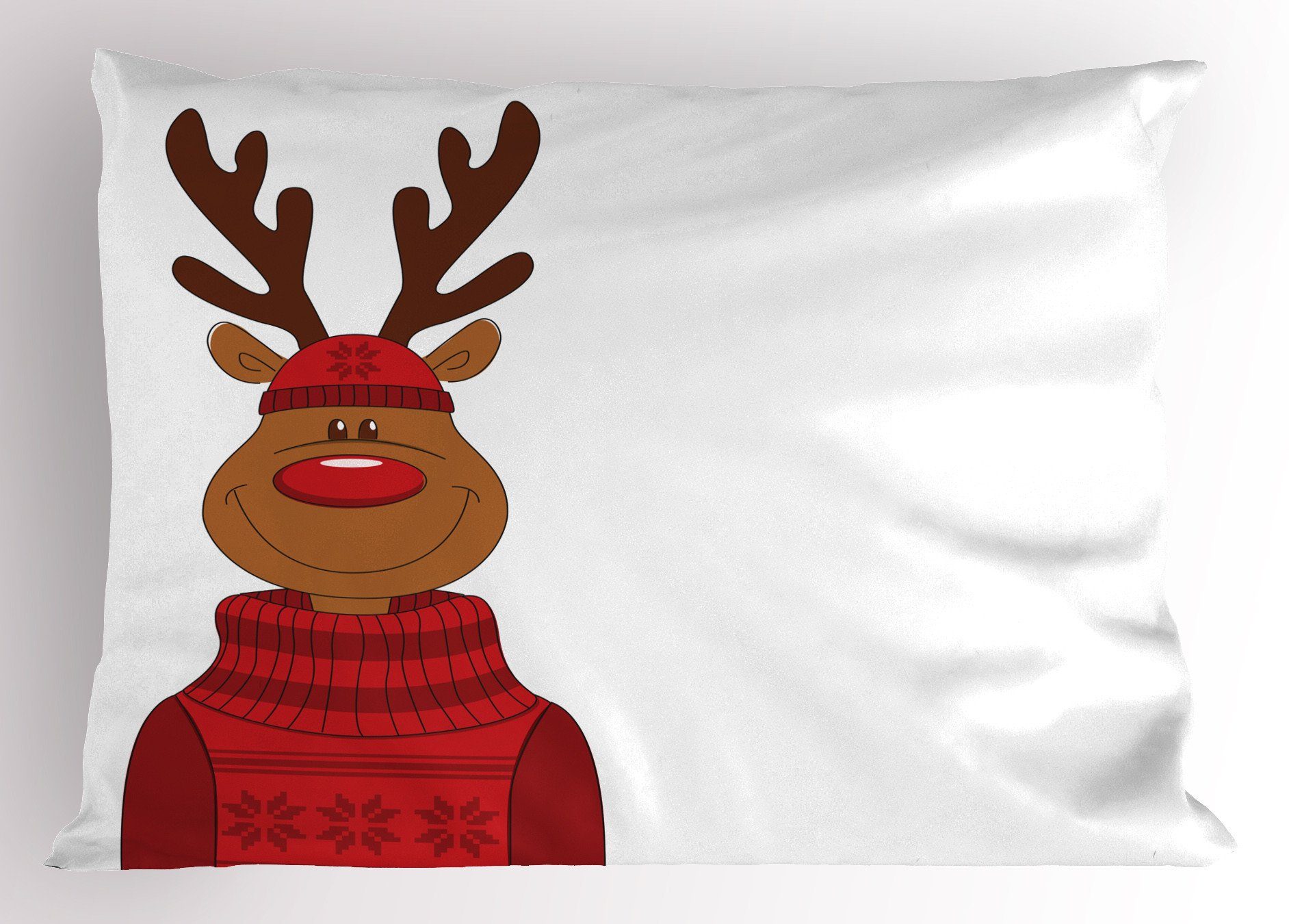 Kissenbezüge Dekorativer Standard King (1 Size Kissenbezug, Karikatur-Ren Gedruckter Stück), Weihnachten Lächeln Abakuhaus