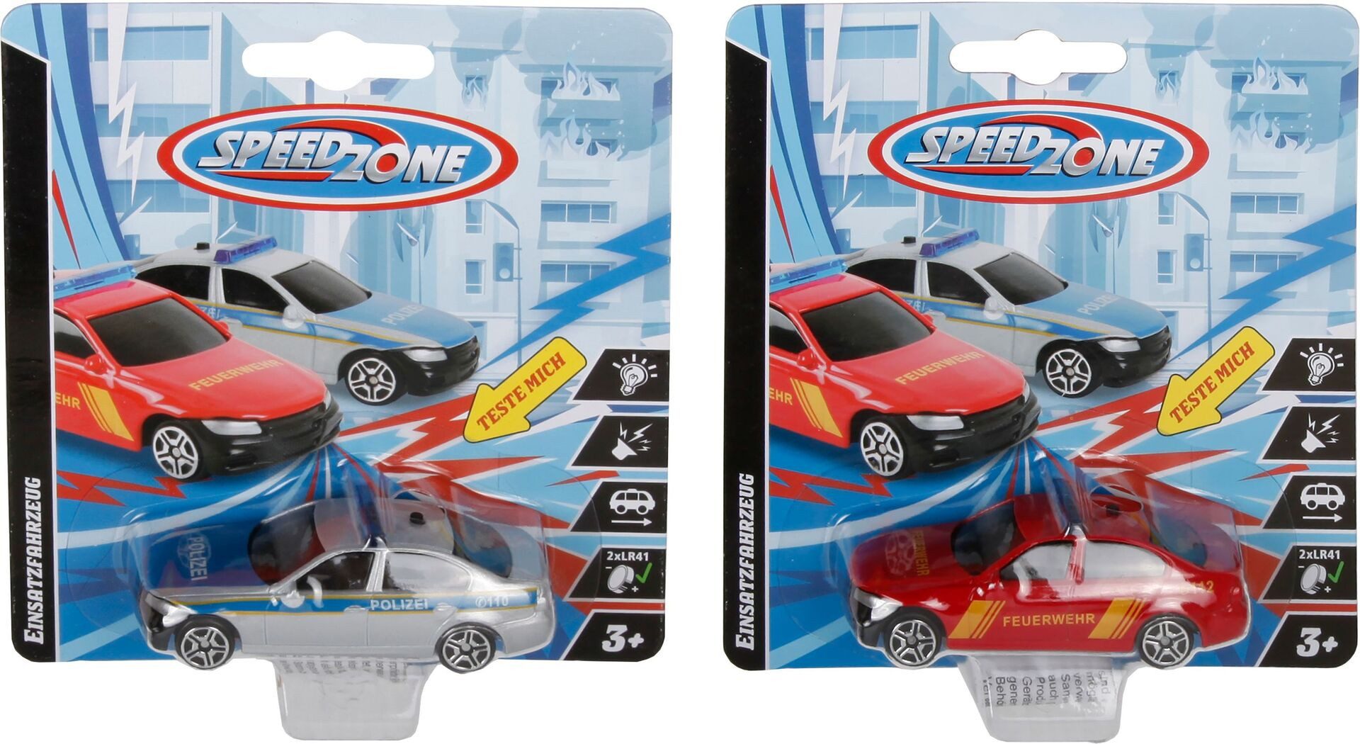 Vedes Spielzeug-Auto Speedzone Einsatzfahrzeuge mit Licht & Sound, 7cm