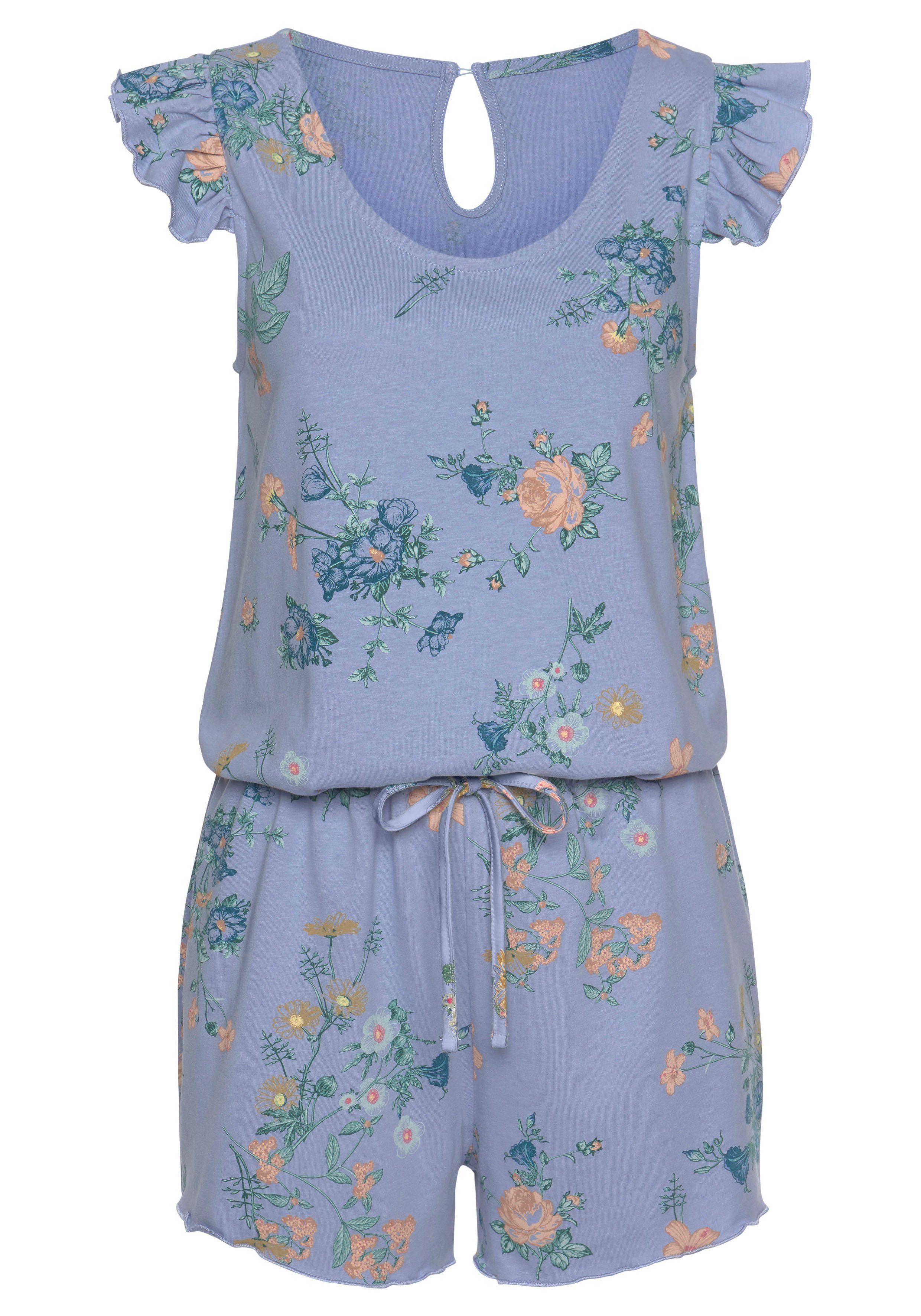 Dreams Playsuit Vivance mit lavendel-allover-geblümt an der Schulter Rüschen