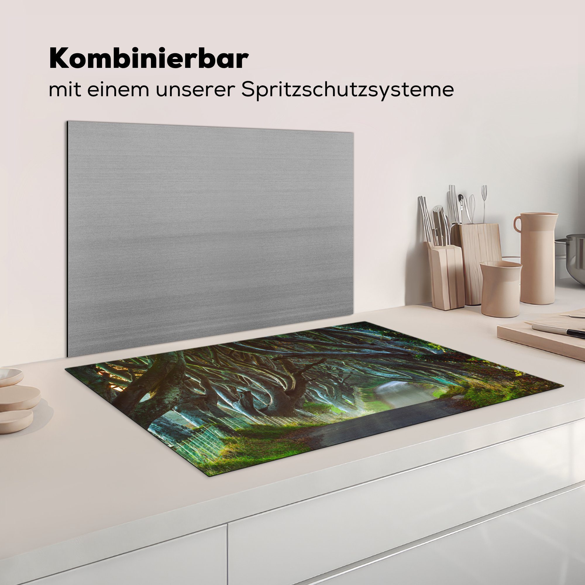 Herdblende-/Abdeckplatte 81x52 Induktionskochfeld Ceranfeldabdeckung Vinyl, (1 in tlg), Hecken küche, Nordirland, Dunkle cm, Schutz MuchoWow für die