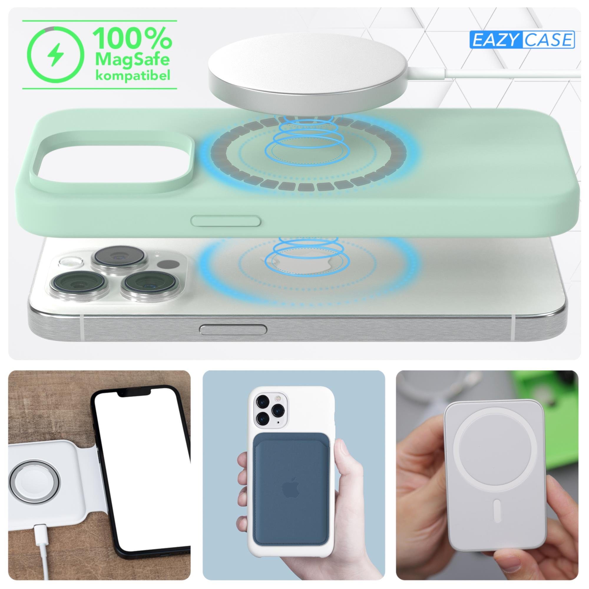 EAZY CASE Handyhülle Silikonhülle mit MagSafe für Apple iPhone 15 Pro 6,1 Zoll, Silikon Schutzhülle mit Kameraschutz TPU Hülle Slimcover Mint Grün