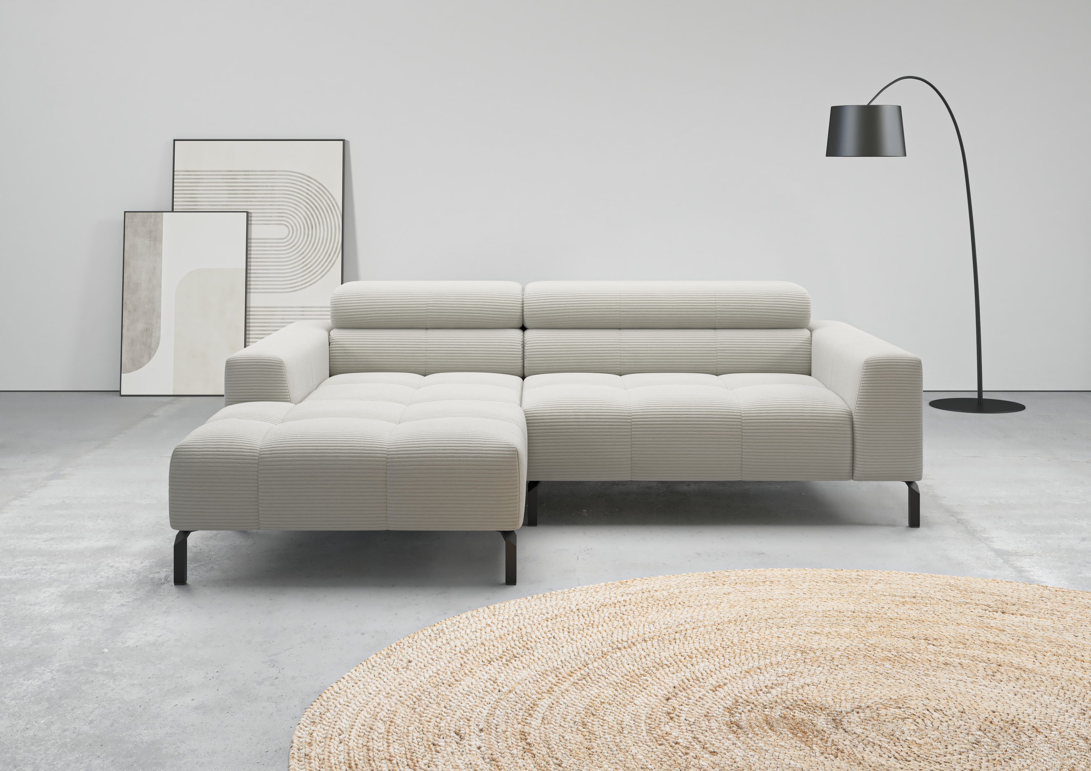 Home affaire Ecksofa Claya, 223 cm breit, L-Form, Kopfteilverstellung, Moderne Steppung, weicher Polsteraufbau & saugroboterfreundliche Höhe